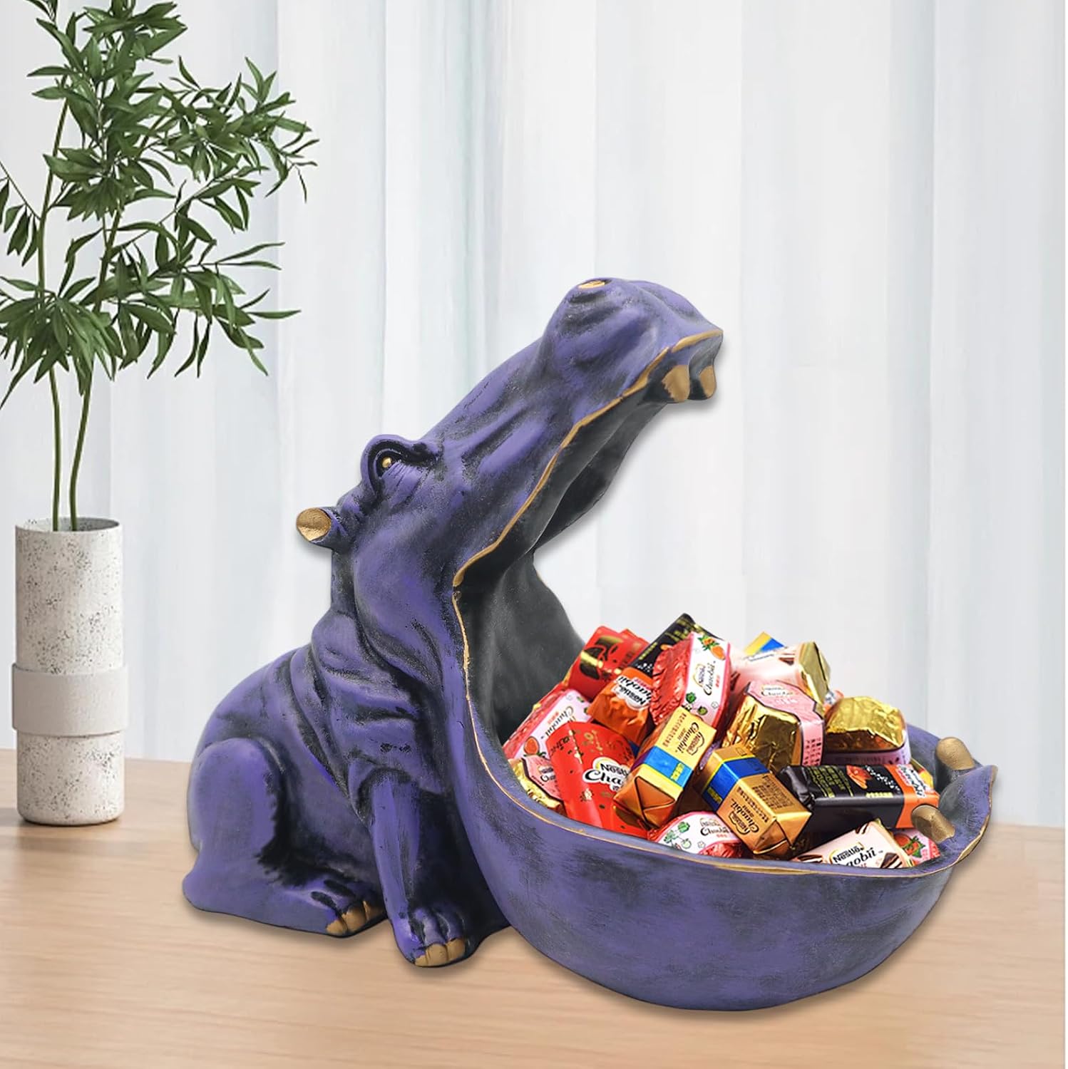 aboxoo Hippo Statue Candy Dish, Funny Big Mouth Container Key Bowl, Purple image 5