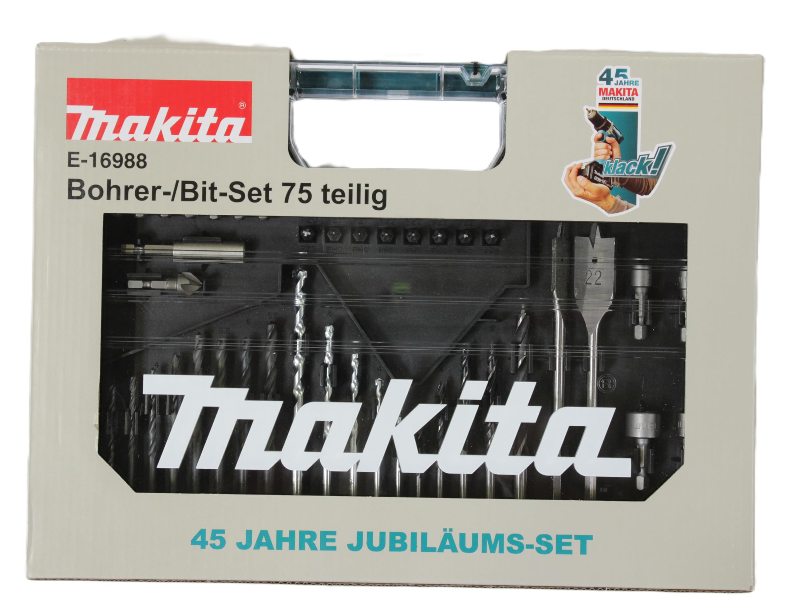 Makita E-16988 - Set di punte per trapano, 75 pezzi, PH, PZ, T, H, SL, trapano, legno, pietra, metallo