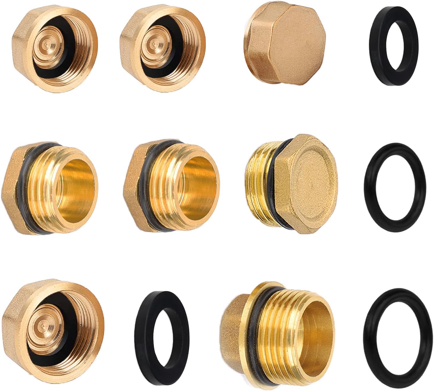 – 8 Sets 1/2" and 3/4" BSP Brass Stopper Plugs Set, Male/Female Thread Pipe Plug, Brass Blanking Cap, Cored Hex Head External/Internal Thread Caps(20-26mm)