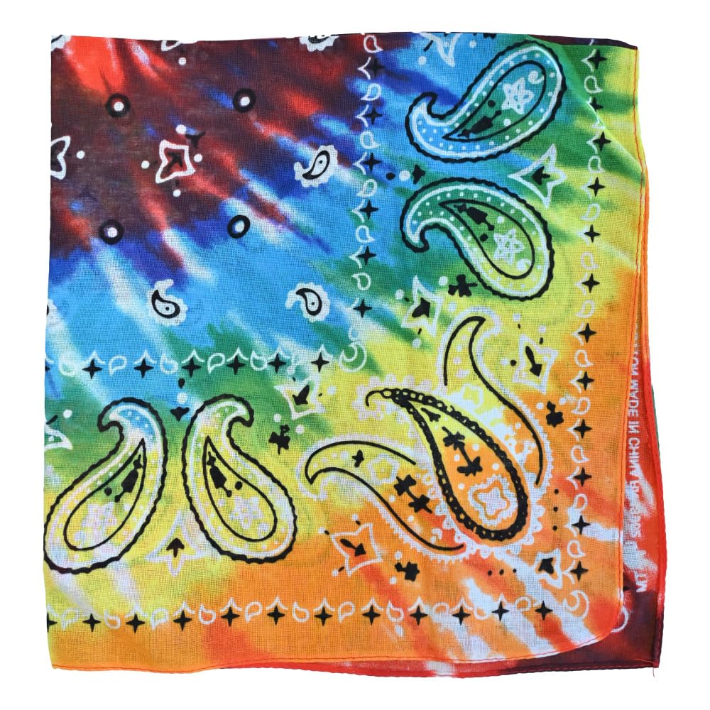 The Tie Company Unisex Red Orange Blue Yellow Paisley Psychedelic Dye Bandana Headband Funky Scarf Head Wrap - Paisley