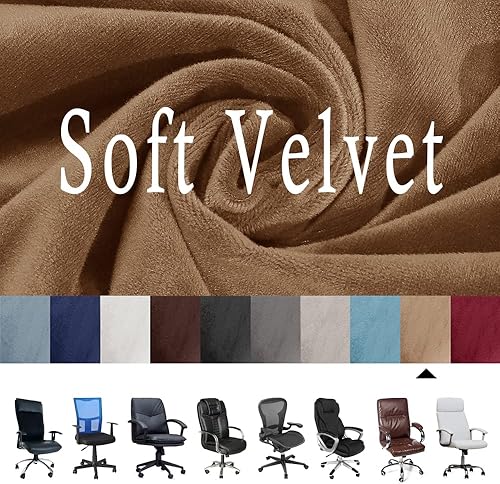 Miniatura 3 de ITFRO Funda para silla de oficina de 3 piezas con fundas para reposabrazos, funda de terciopelo camello para silla de escritorio de computadora con