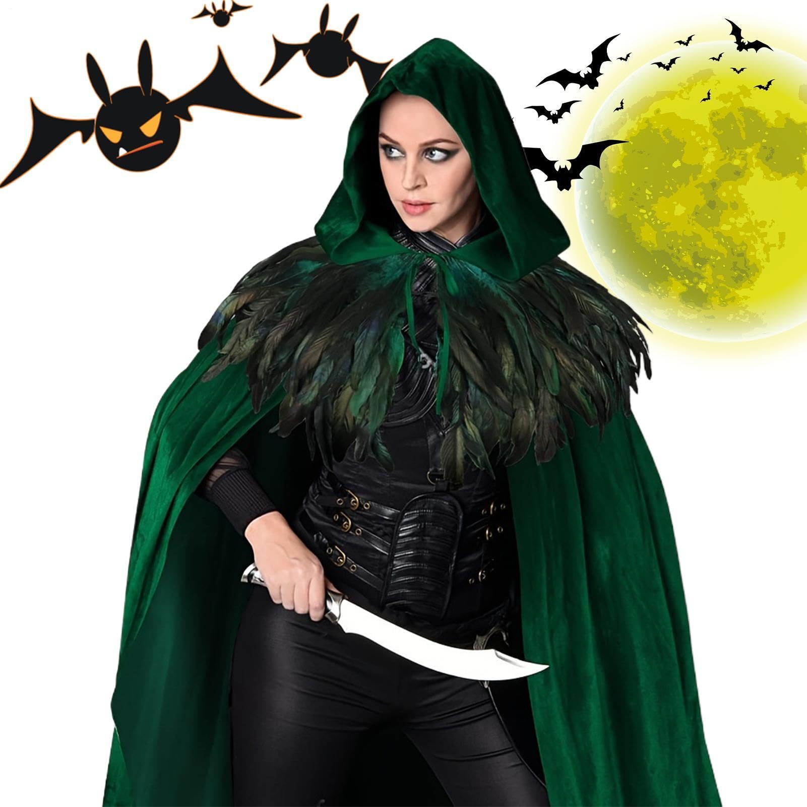Peleryna z kapturem dla kobiet, długa szata, unisex, Halloween, czarownice