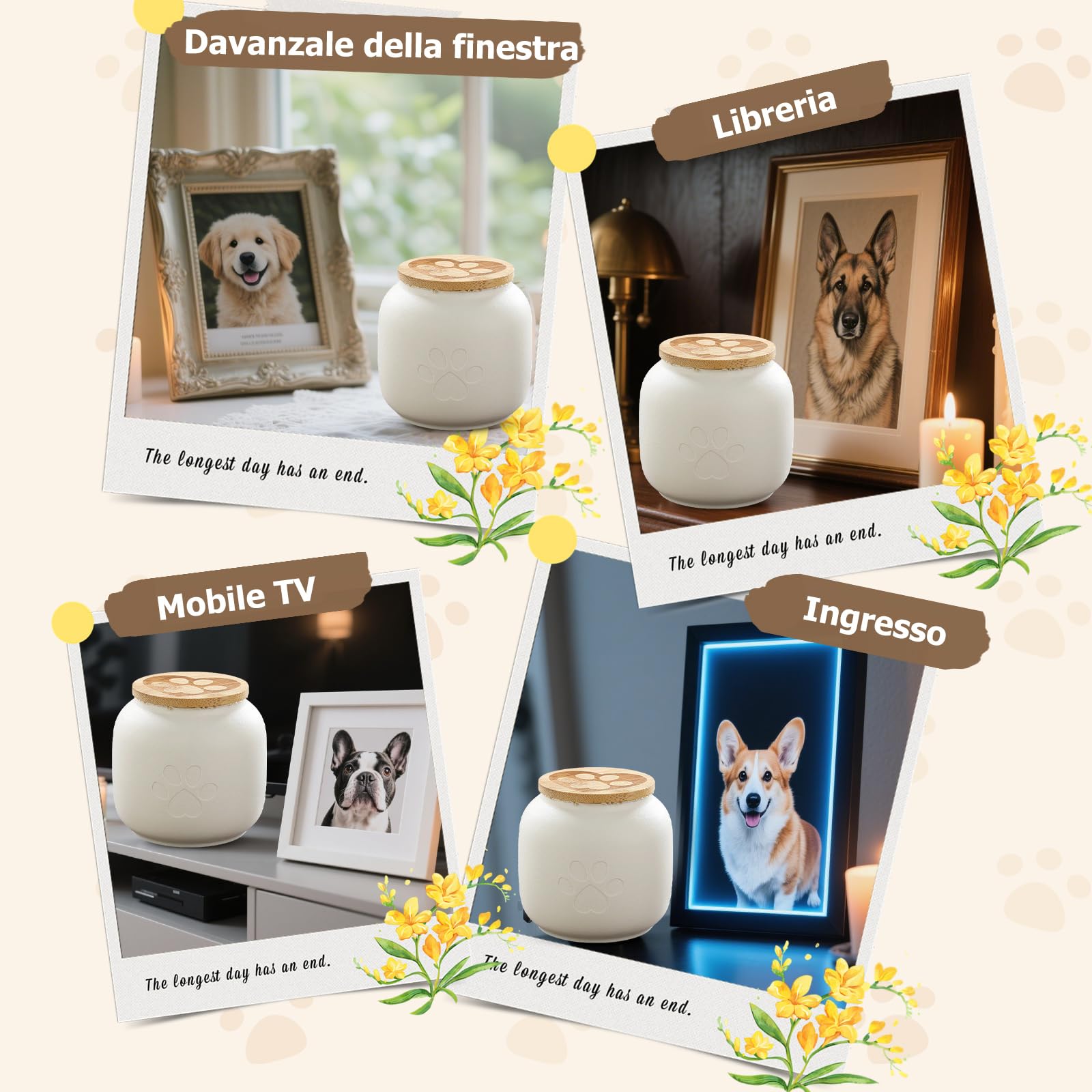 PETCUTE Urna per Cremazione per Cani e Gatti,Urna per Ceneri di Piccoli Animali Domestici,Barattolo Portatile in Ceramica Sigillata,Urne Commemorative per Cani,Bianco,500ML