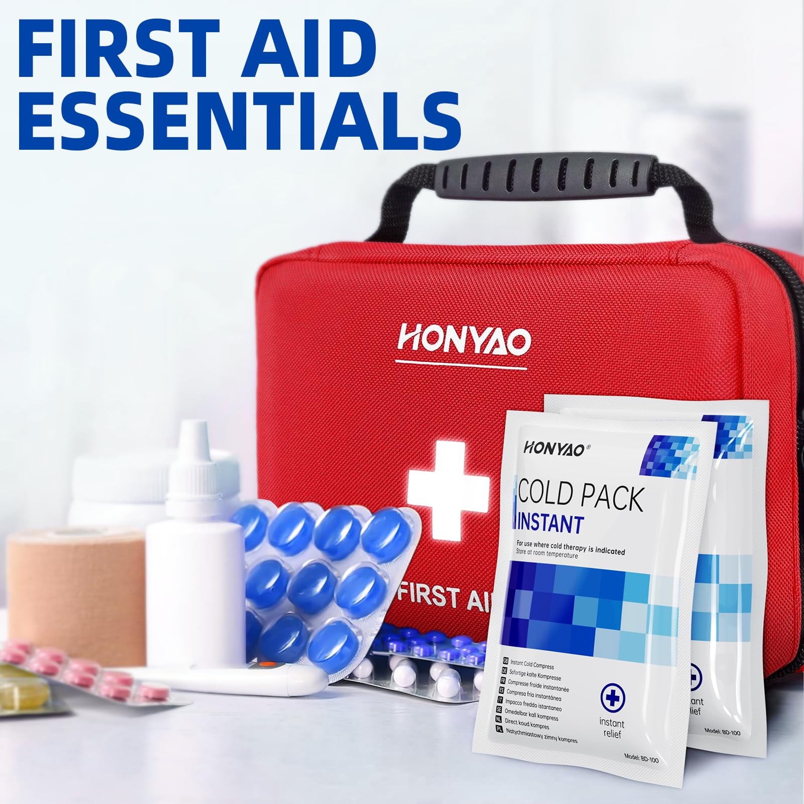 HONYAO Okład Chłodzący Instant 9 Sztuki, Jednorazowe Natychmiastowe Zimne Kompresy na Ból Obrzęk Stan Skręcenia, IInstant Ice Pack na Sport Strona Główna Podróże Wędrówki Piesze