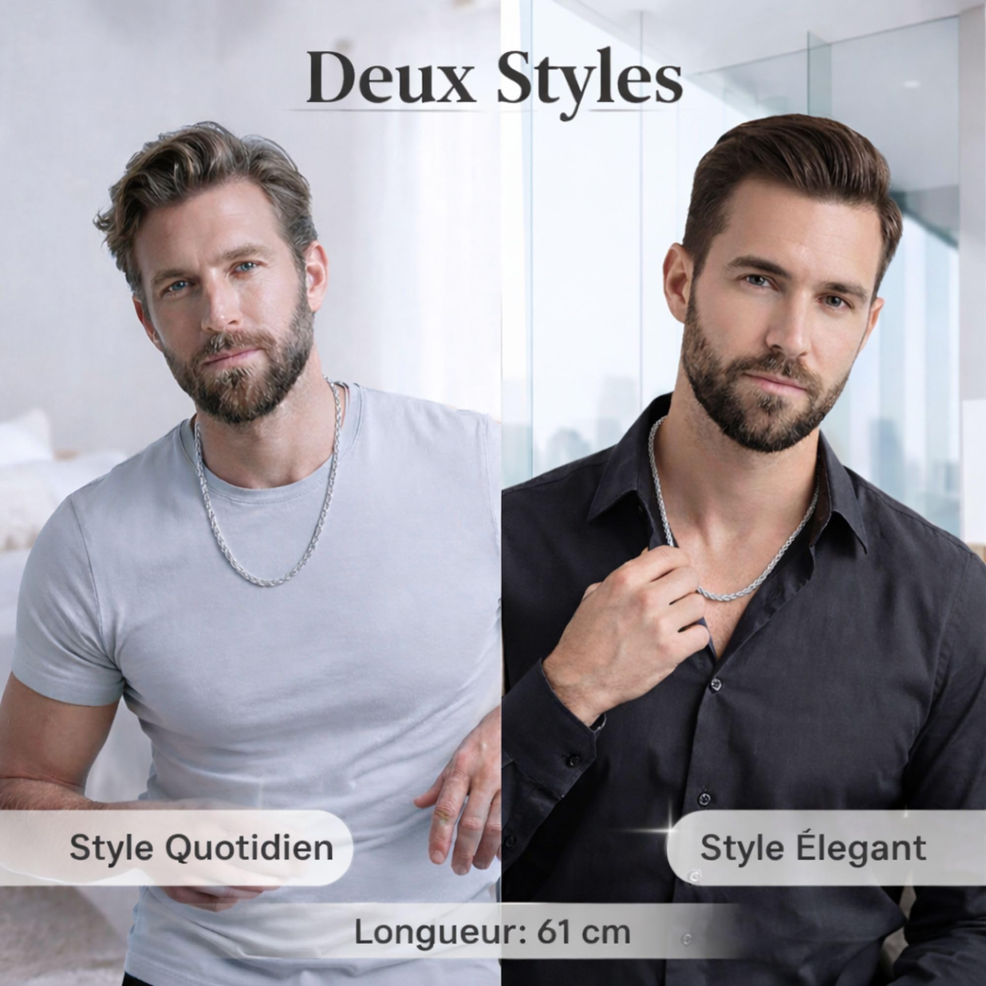 QUADRI - Collier Homme et Femme Argent 925 - Chaîne Épi - Made in Italy