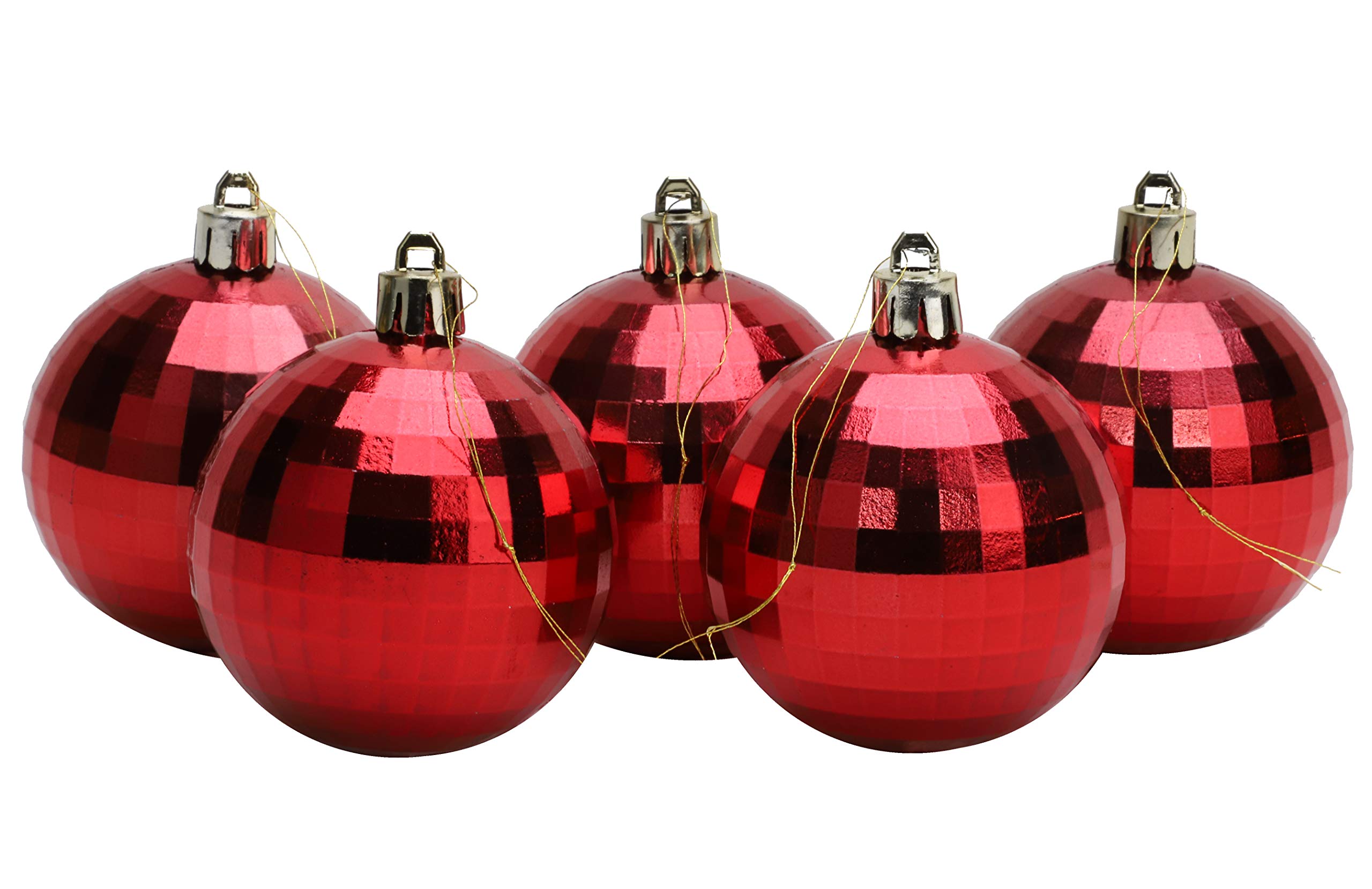 Christmas Concepts® Pack of 5-60mm Mirror Disco Baubles - Christmas Tree Decorations (Red)