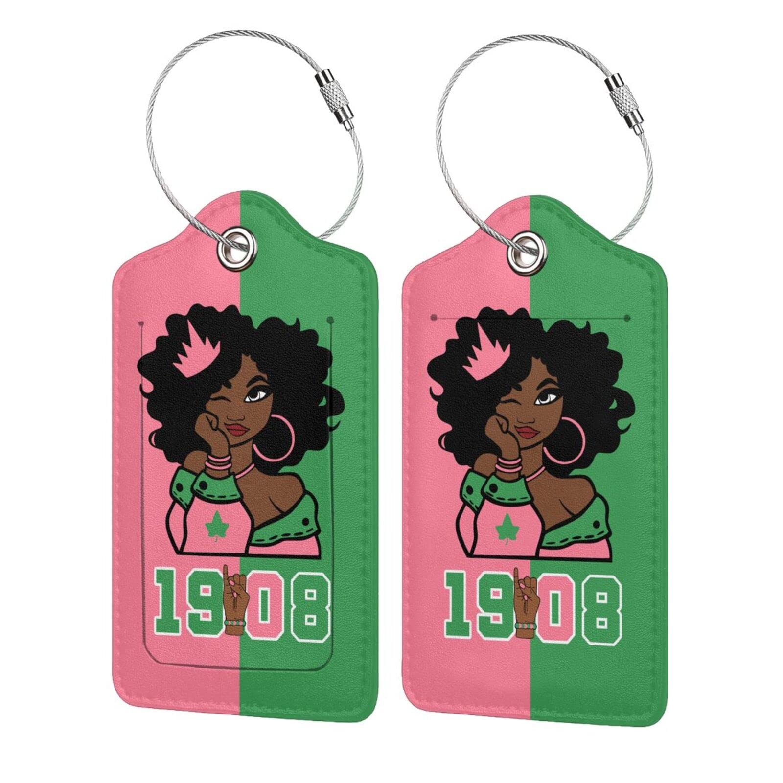 2 Pack Luggage Tags for Travel PU Leather Luggage Tag Accessories Sorority Paraphernalia