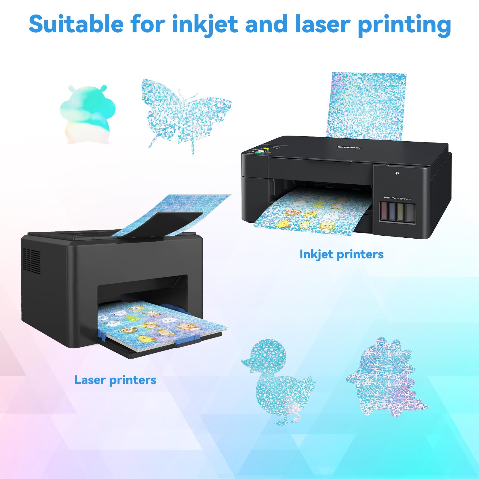 20 sztuk naklejek holograficznych A4, opalizujących, do drukowania na atramentowe drukarki, papier brokatowy do majsterkowania, 5 stylów