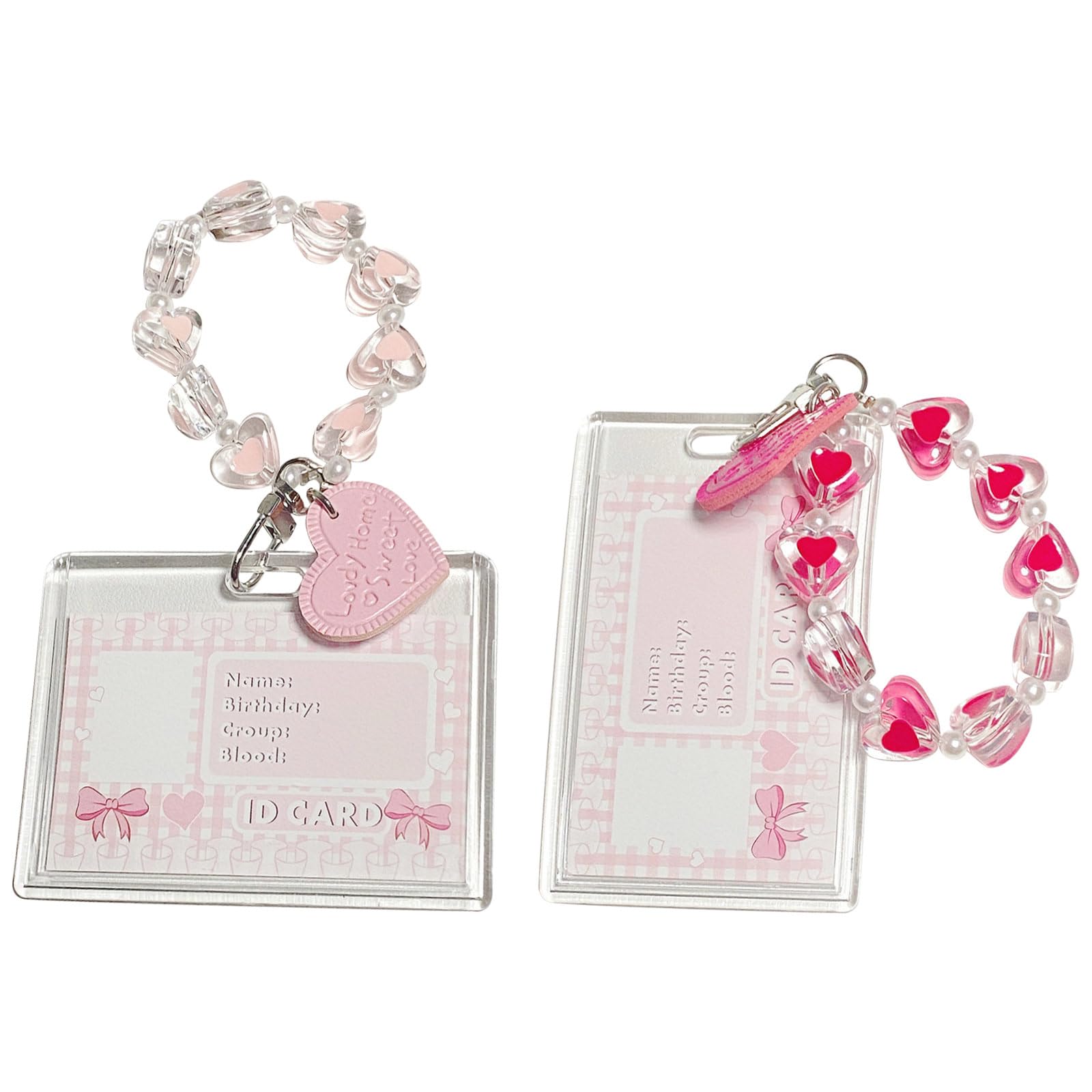 QINXUANGE 2 PCS Acrylic Kpop Photo Holder 3 inch Credit Card ID Holder Bank Card Keychain Bus Card Student Card Pendant Keychain Crystal Heart Cute Transparent Waterproof