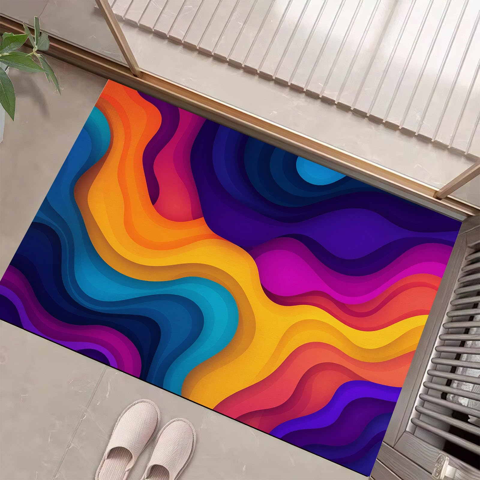 Paillasson art abstrait coloré 80x120cm pour entrée intérieure