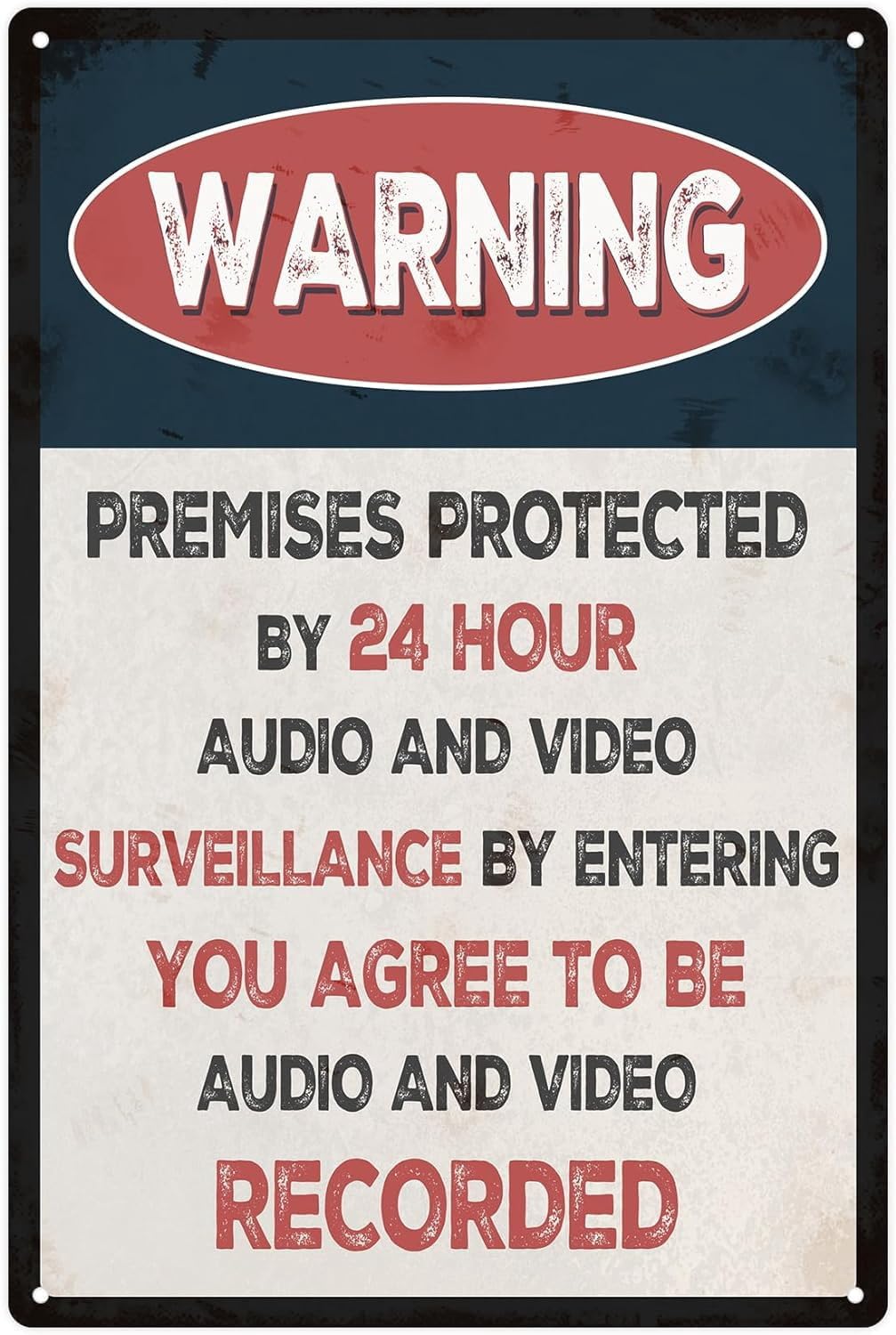 (2-Pack) Metal Tin Sign Premises Protected by 24 Hour, Audio and Video Surveillance by Entering, You Agree to be Audio and Video Recorded Warning Sign 8"x12"