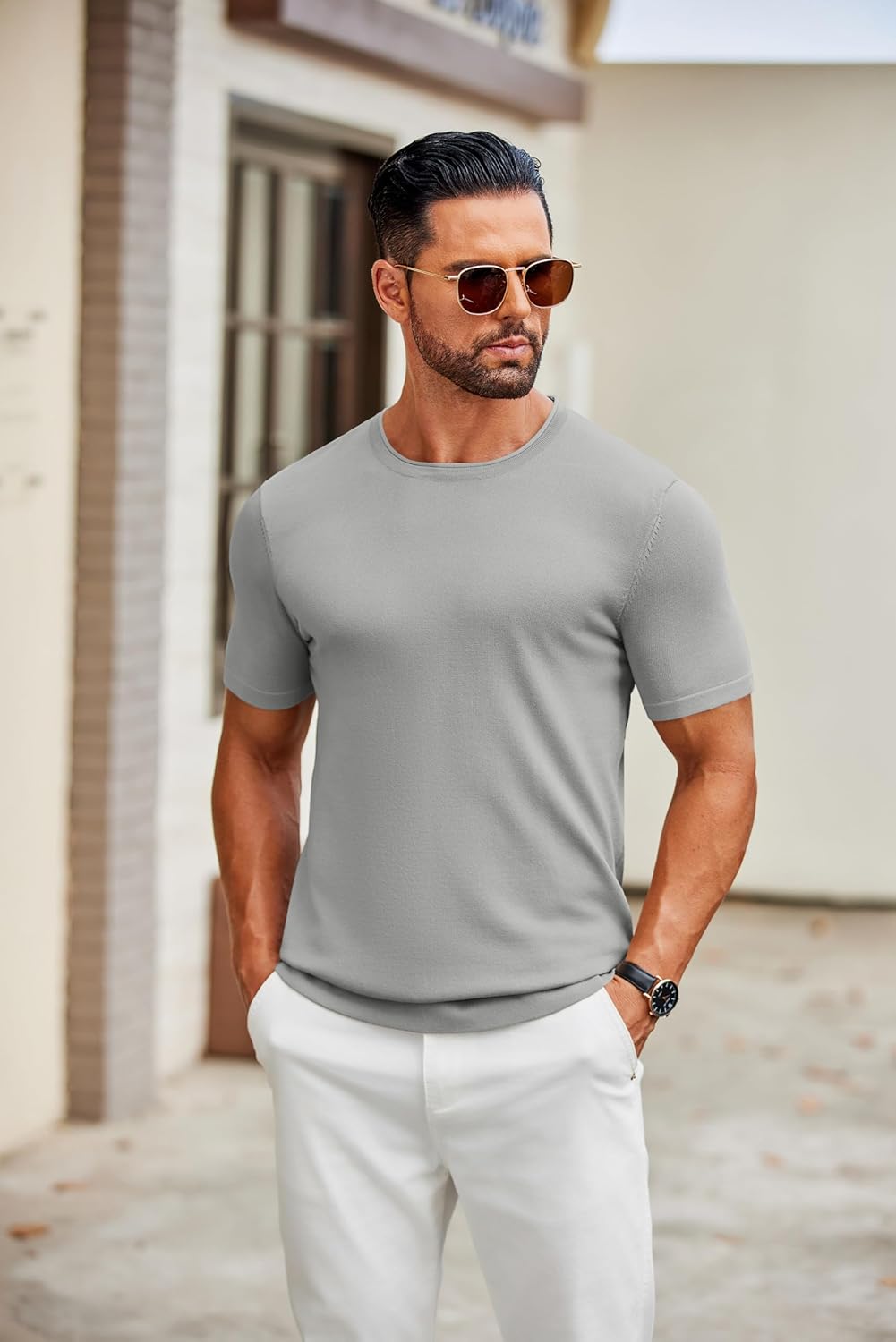 COOFANDY Mens Knit T-Shirts Casual Crewneck Short Sleeve Shirts Summer Tops Basic Pullover Tees - Image 2