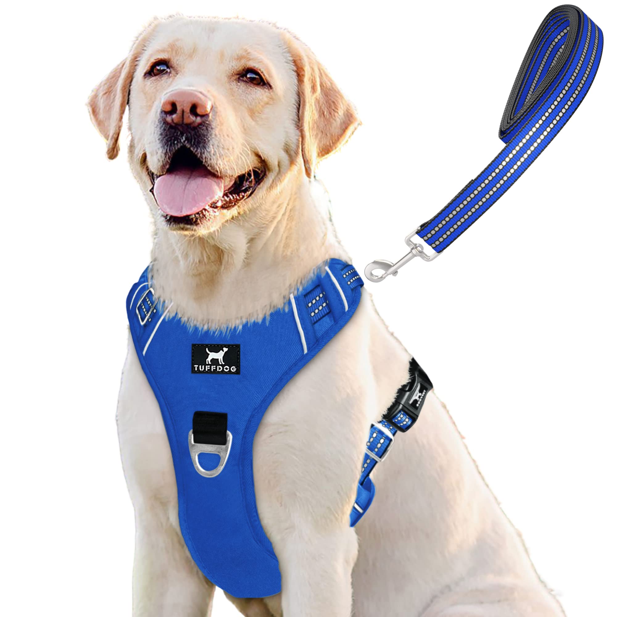 TUFFDOG Easy-Fit Dog Harness Large, Fast Release Neck Clip, Premium Padded Reflective No Pull Harness with Control Handle