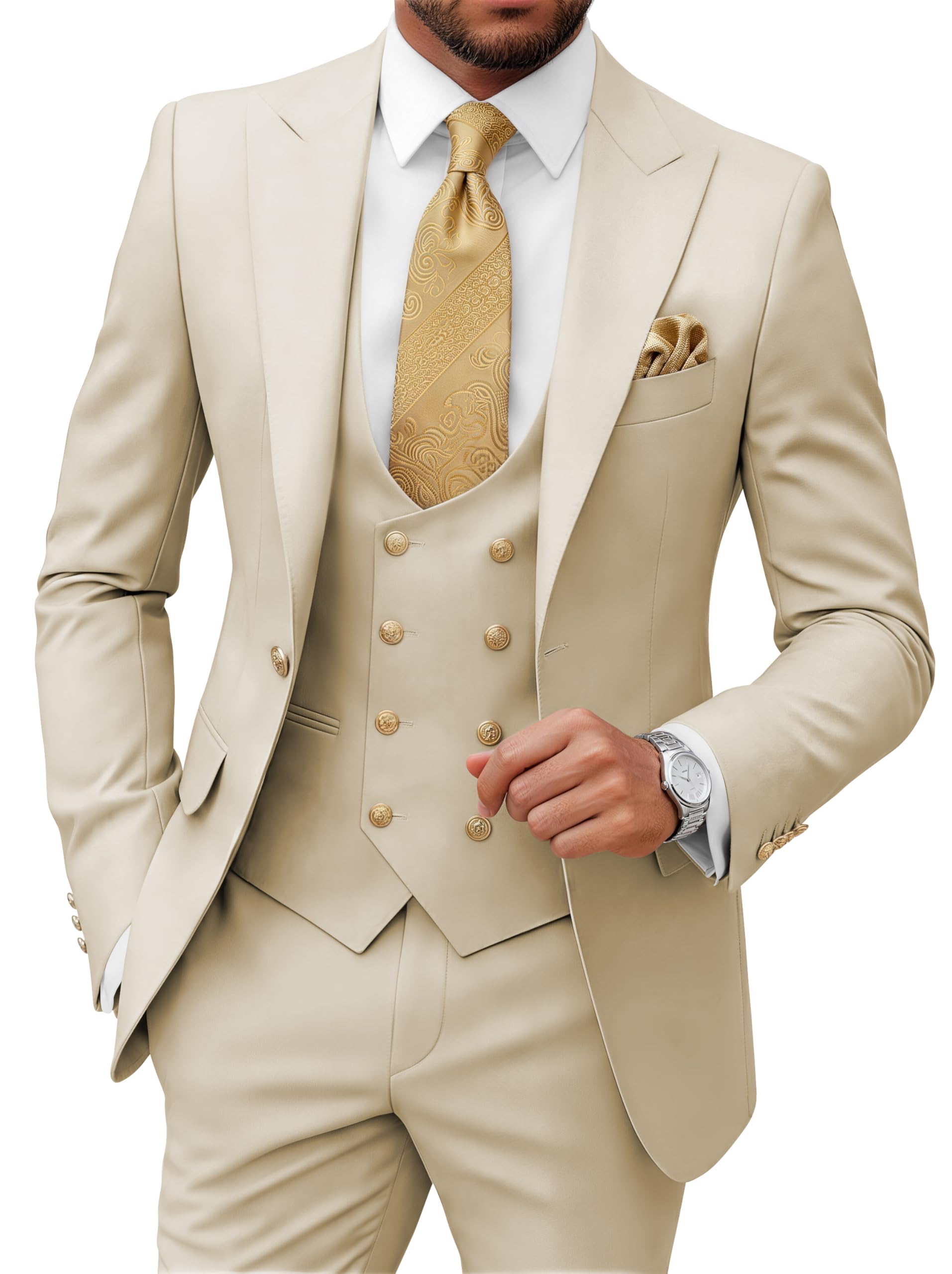 Wangyue 3 Piece Men's Suits Slim Fit Suits for Men Wedding Prom Tuxedo Suits Formal Business