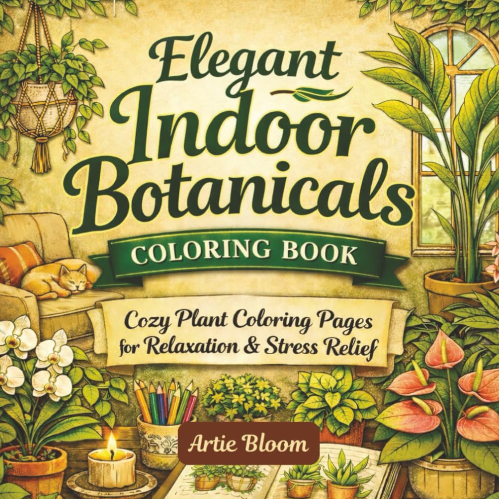Elegant Indoor Botanicals Coloring Book – Cozy Plant Coloring Pages for Relaxation & Stress Relief: Simple indoor plant scenes for calming coloring, mindful creativity, and cozy home décor vibes.