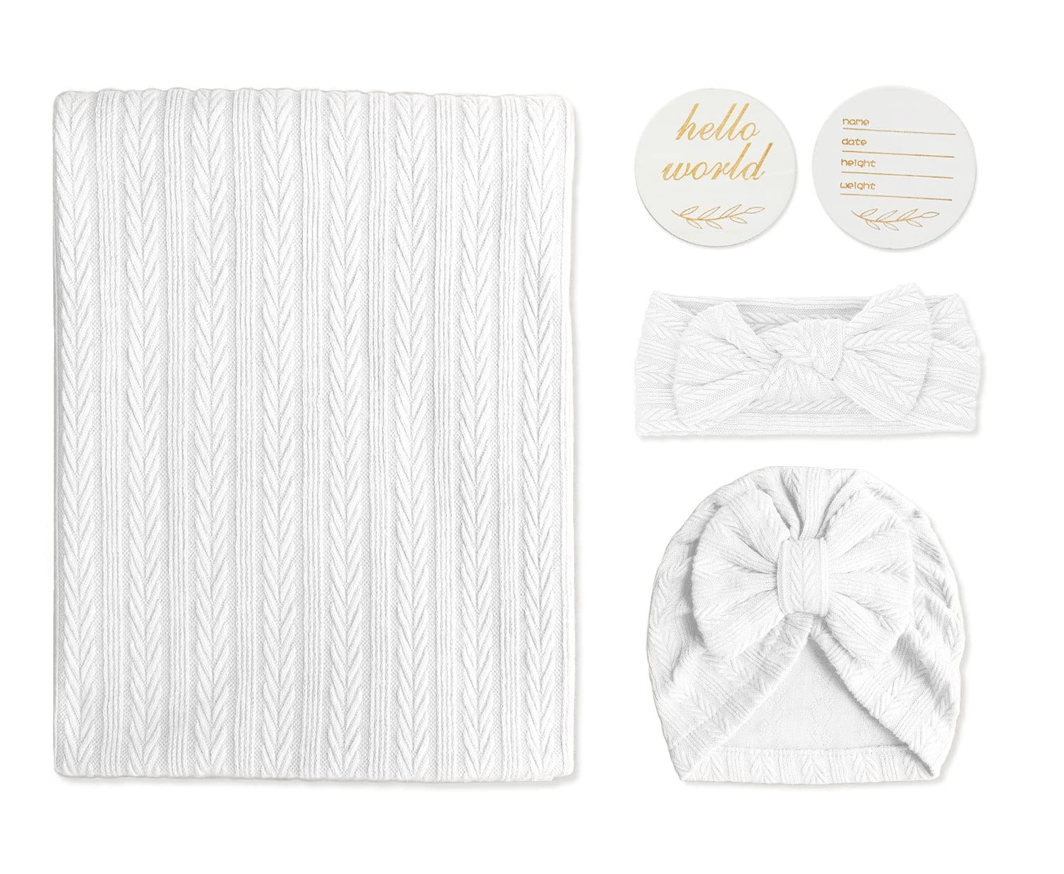 Muslin Blanket,Baby Swaddle Set Newborn - Receiving Headband Blankets and Bow Hat,Newborn Essentials, Soft Nursery Swaddling Blankets?Stretchy Baby Blankets for Girls and Boys Unisex(White)