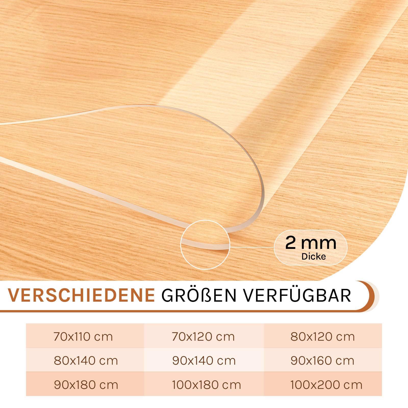 Kristalheldere film 2 mm afgeschuinde rand, transparant tafelkleed, tafelbescherming, Made in Germany, aangepaste afmetingen, grootte selecteerbaar (Breedte 95 cm x Lengte 160 cm