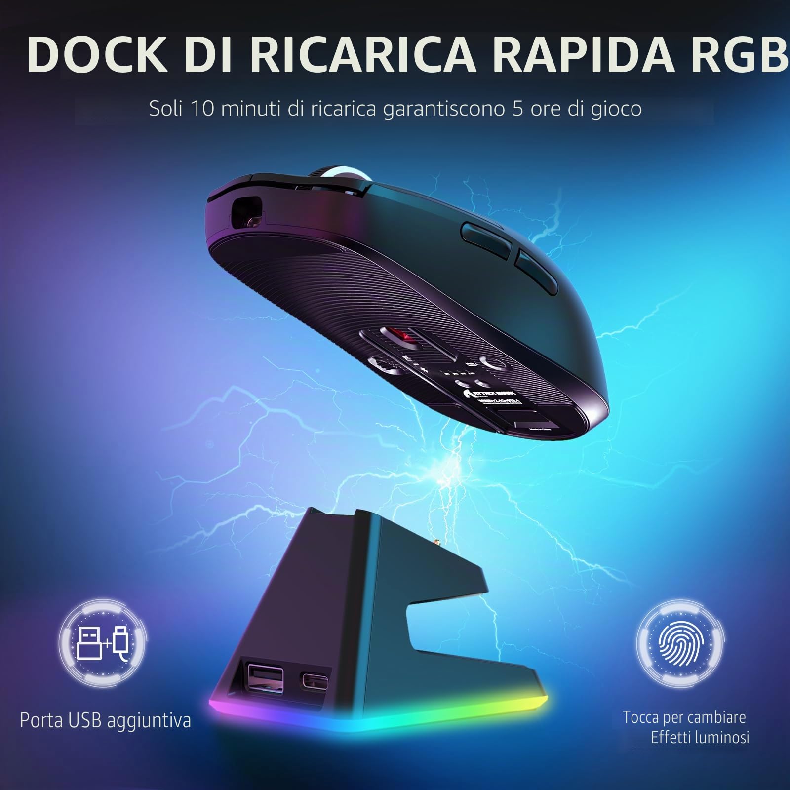 VGN GAMEPOWER ATTACK SHARK X6 SUPERLIGHT Mouse Gaming Wireless con Station di Carica, 49g Ultraleggero eSport Mouse da Gioco G502, 26000DPI, Sensore PixArt PAW3395, 2.4G/Bluetooth/Cablato, Nero