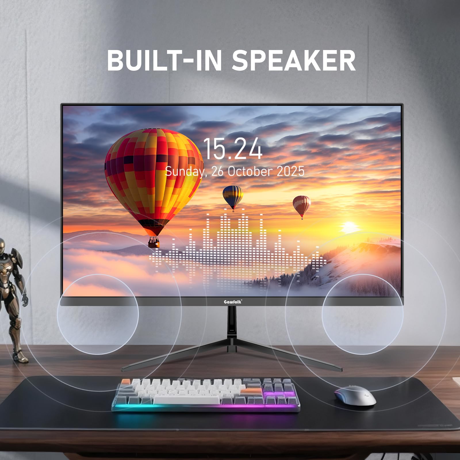 Gawfolk 27 inch IPS 2K QHD (2560×1440) Computer Monitor 75Hz Gaming PC Screen, 1ms，Adaptive Sync,100% sRGB, 1.07 Billion Colours,DisplayPort 1.4、 HDMI2.0, Built-in speaker- Black — view 4