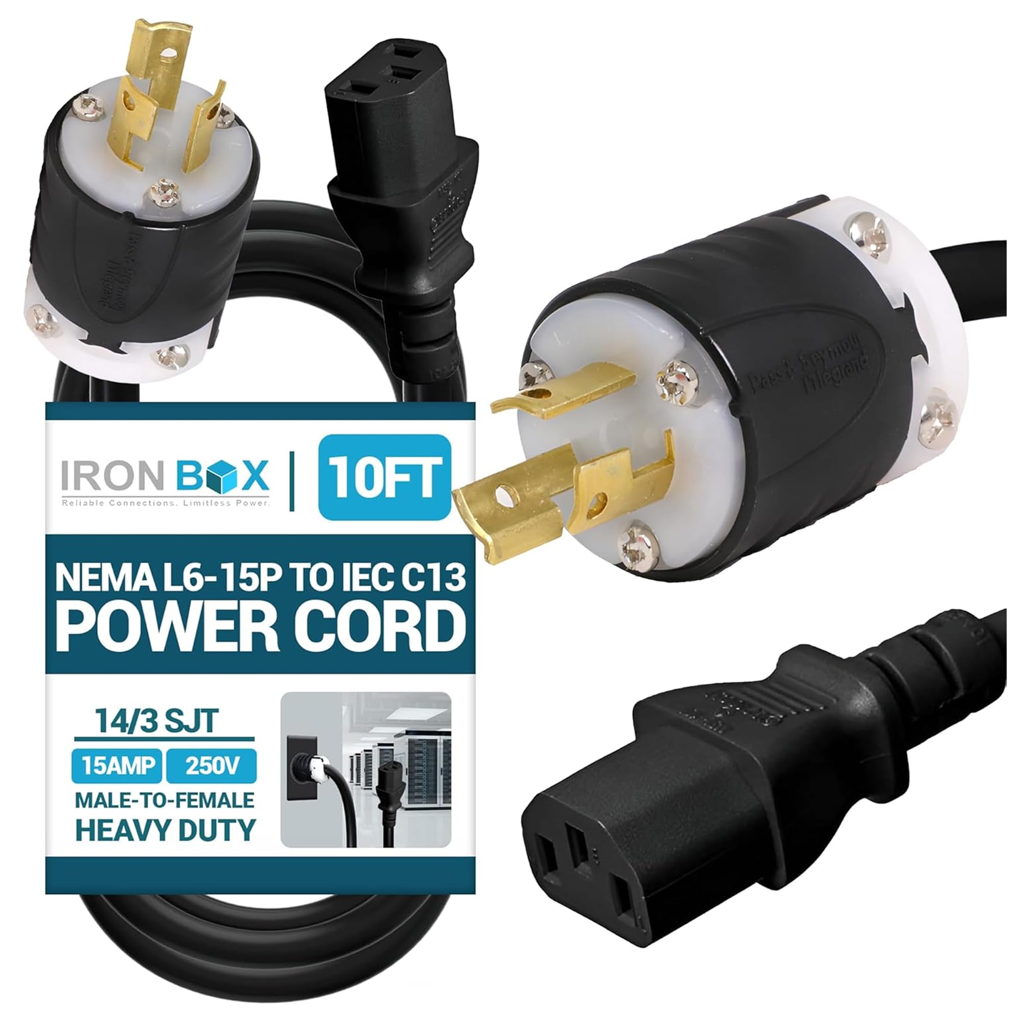 Amazon | IronBox Electric NEMA L6-15P - IEC C13電源コード - 15A