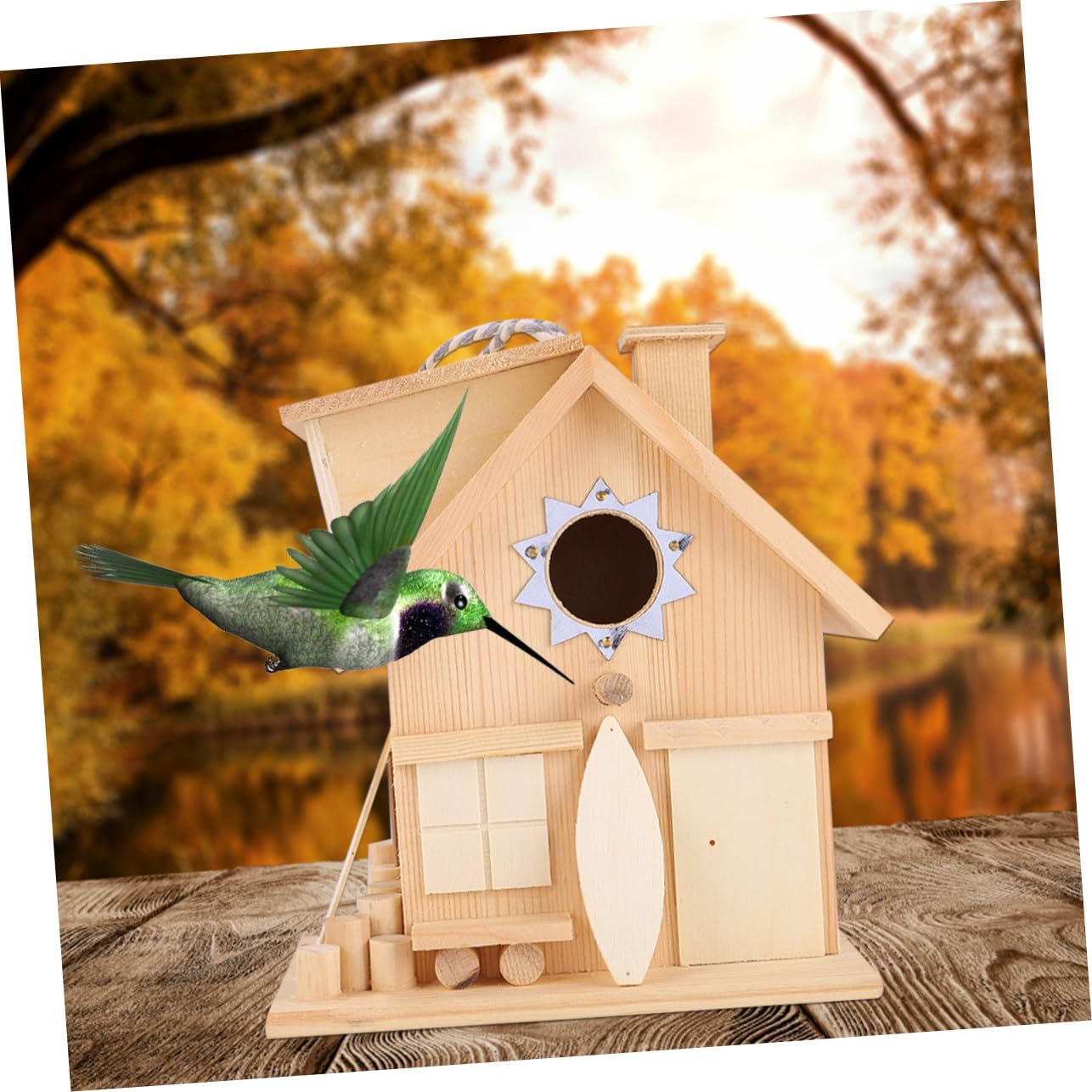 Casa para Pájaros De Madera Estilo Rústico Colgante para Exteriores como Nido Tipo Cabaña De Madera