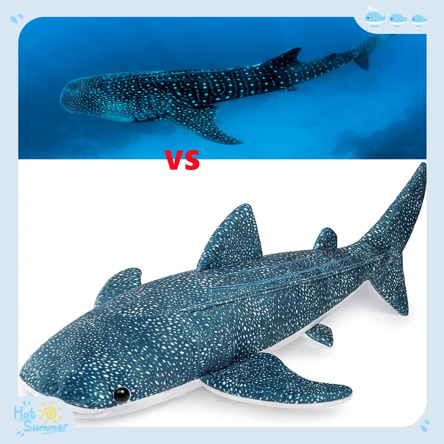 Tiny Heart Giant Whale Shark Plush Toy Soft Realistic Marine Animal Stuffed Doll Cute Big Fish Plush Pillow for Kids Boys Girls Birthday Home Bedroom Decor 50cm Blue