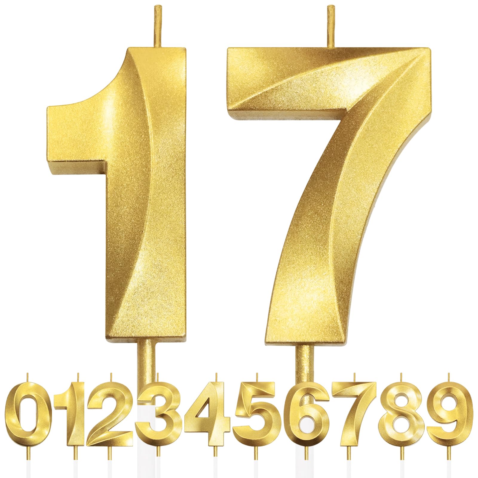Makoto Nobu Gold 17Th Birthday Candle, 3D Design Glitter Number Candles, Cake Topper Decorations, Cake Candle For Birthday Party, Wedding Anniversary, Baby Shower, Party Decoration
