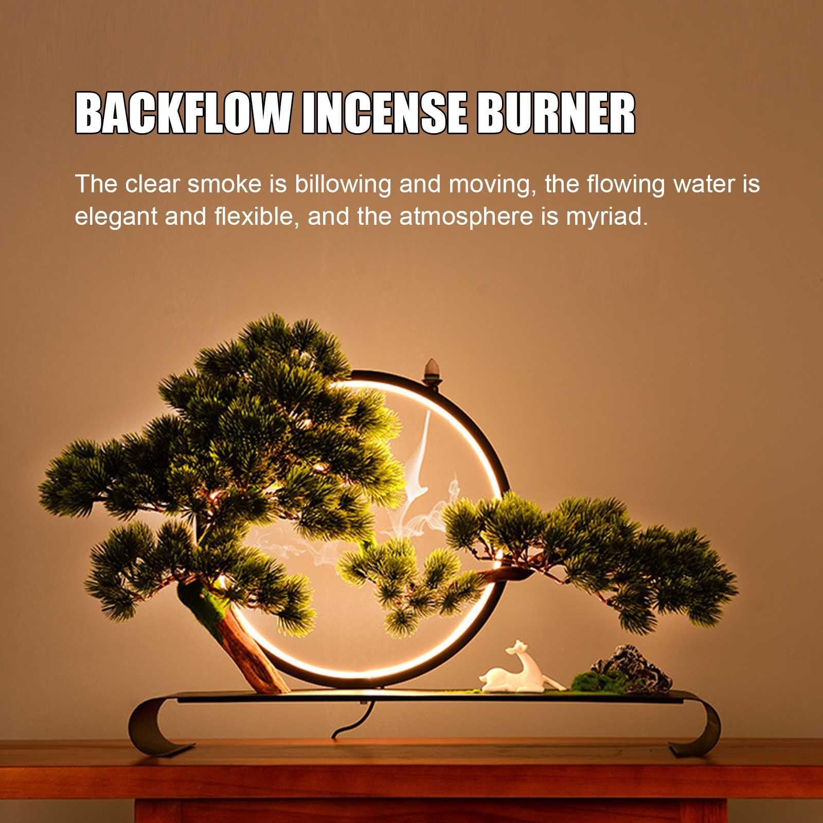 Bonsaï Artificiel avec Lampe LED, Arbres Artificiels en Pin de Bienvenue Zen avec Encens à Refoulement, Arbre Artificiel Décoration Moderne Cadeau de Pendaison de Crémaillère