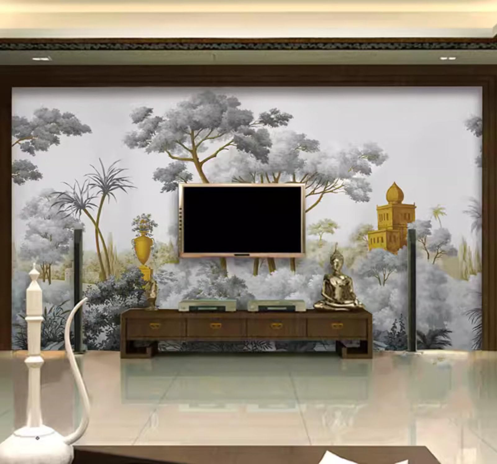 Retro Black and White Jungle Castle Pub Café 3D Wallpaper Easy Install Feature Office Living Room Sofa Bedroom TV Background Wall Decoration-250cm×170cm