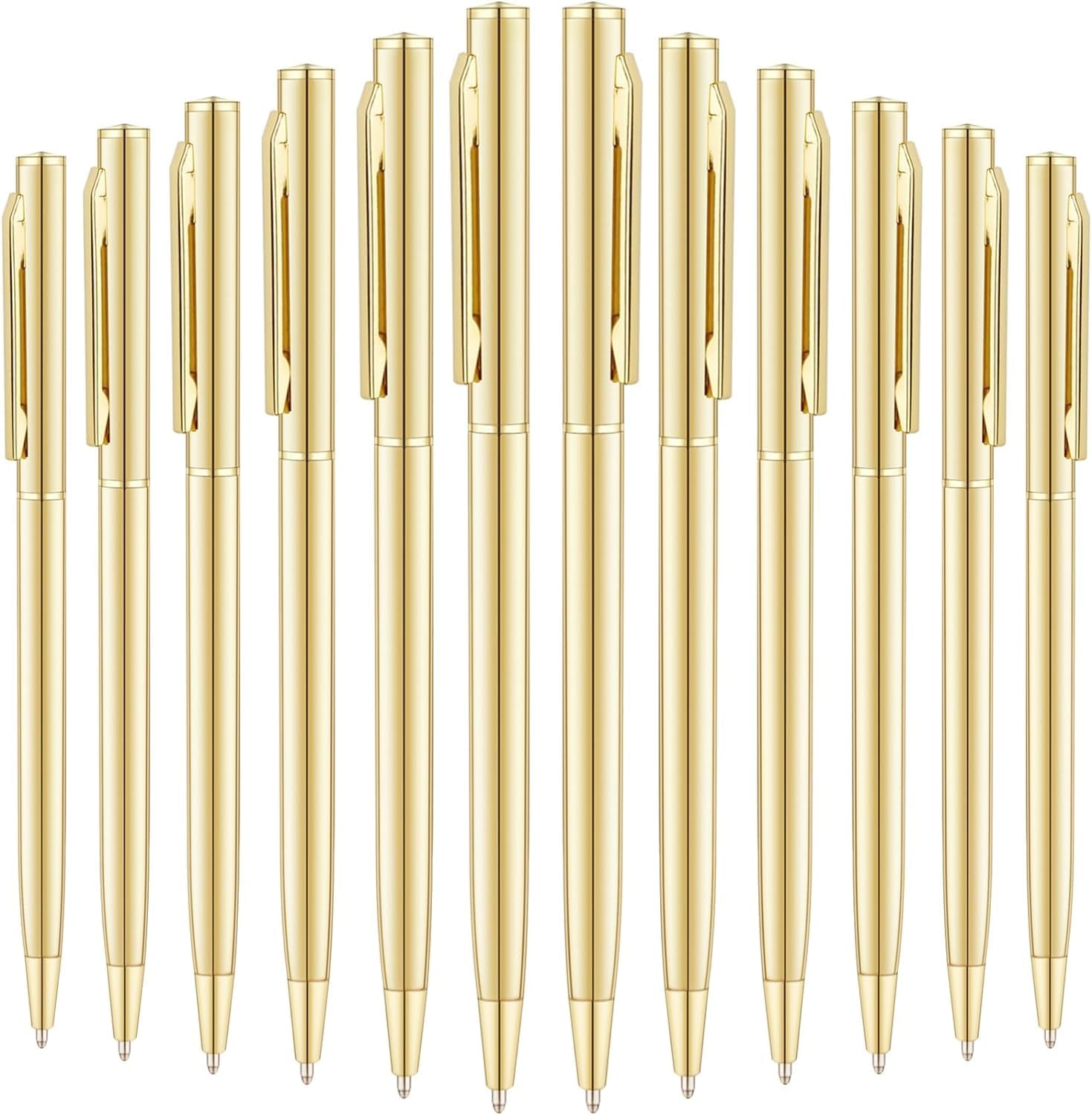 Qiucai 18 Pack Gold Slim Ballpoint Pens Black ink Medium Point(1 mm), Nice Gift for Wedding Business Office Students Teachers Christmas