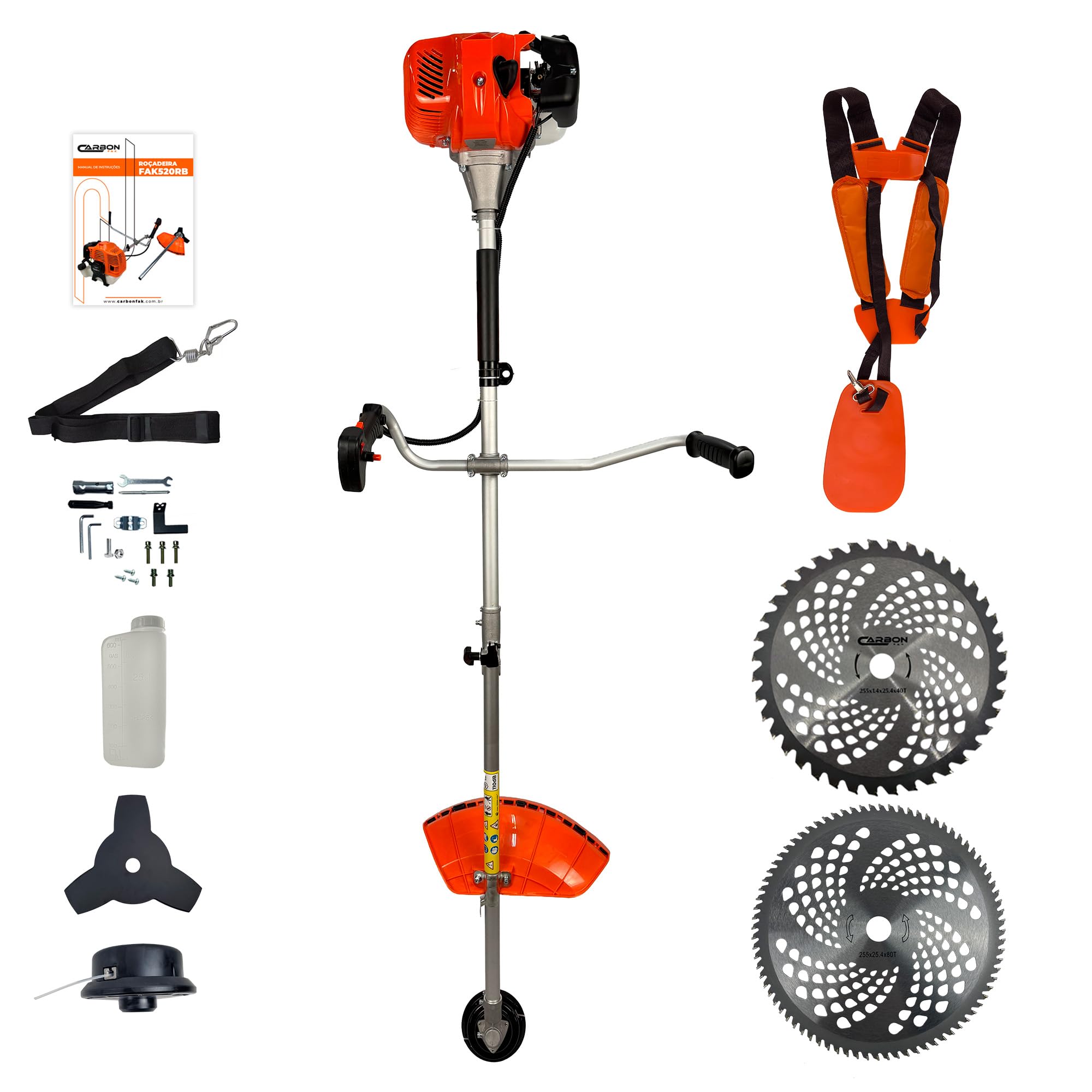Roçadeira Bipartida Gasolina 52cc 2,5HP Profissional com Disco 80
