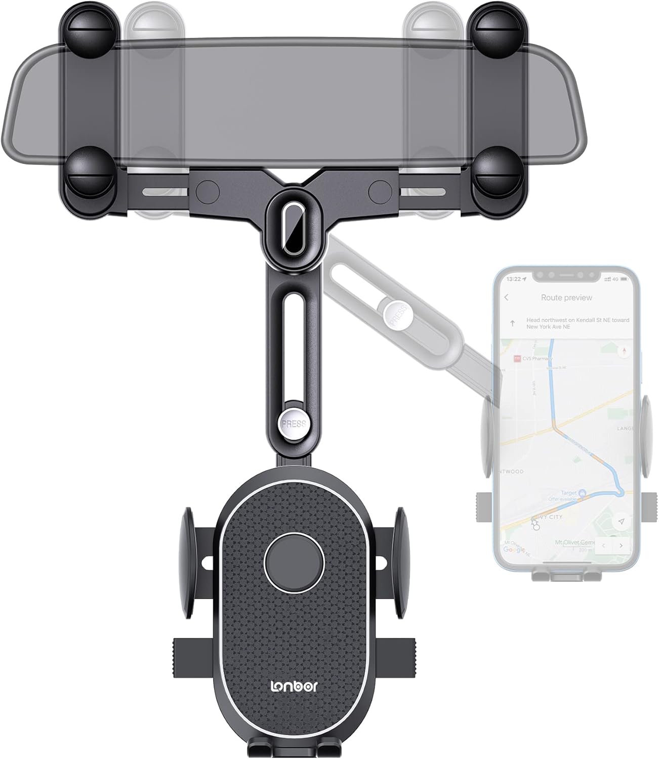 Phone Mount for Car【Big Rear Mirrors Friendly】 Rear View Mirror Phone Holder