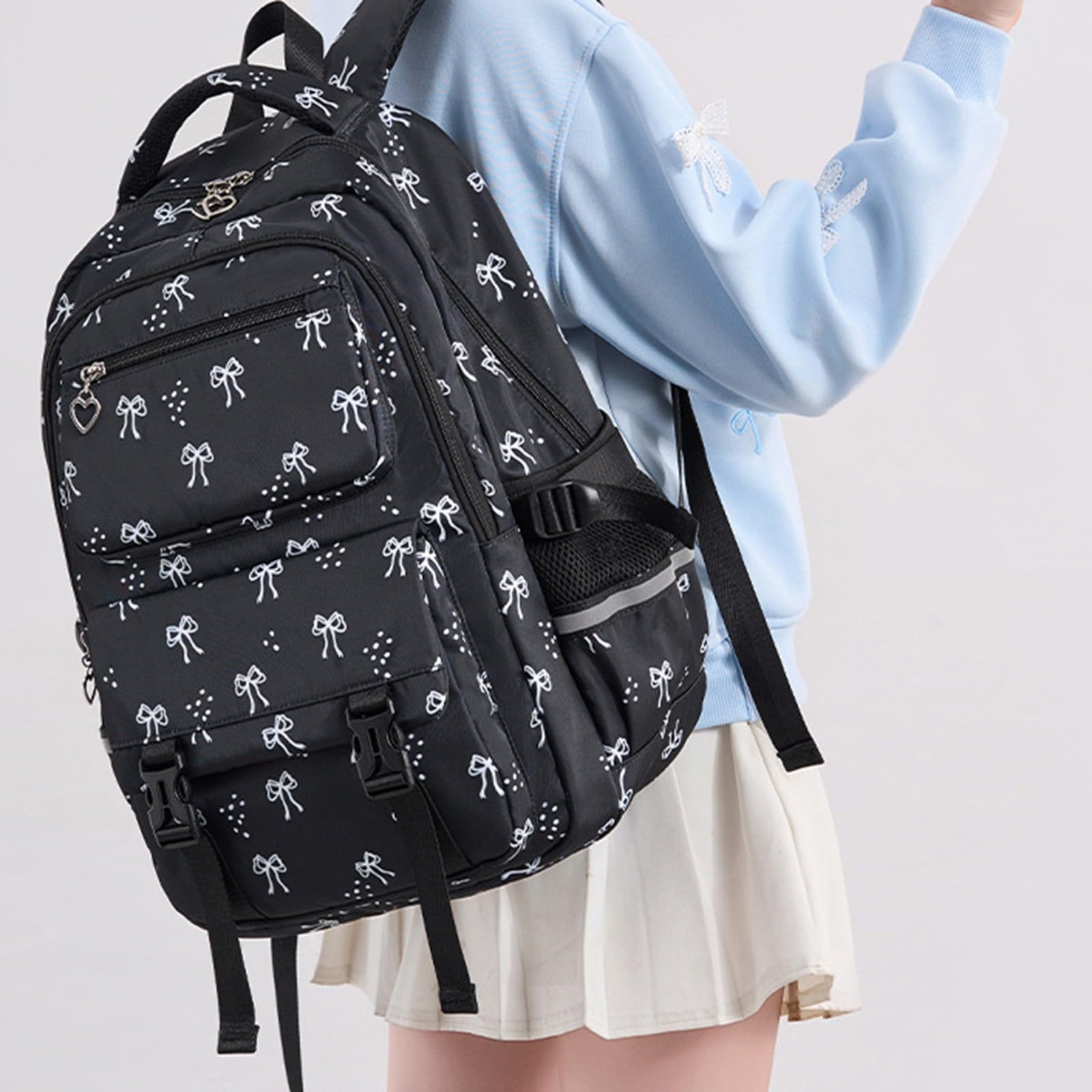 Schulrucksack Mädchen Schleifen Design Set 3 Teilig Groß | Trendiger Kinderrucksack mit Federmäppchen, geräumiger Backpack für Schule und Reisen