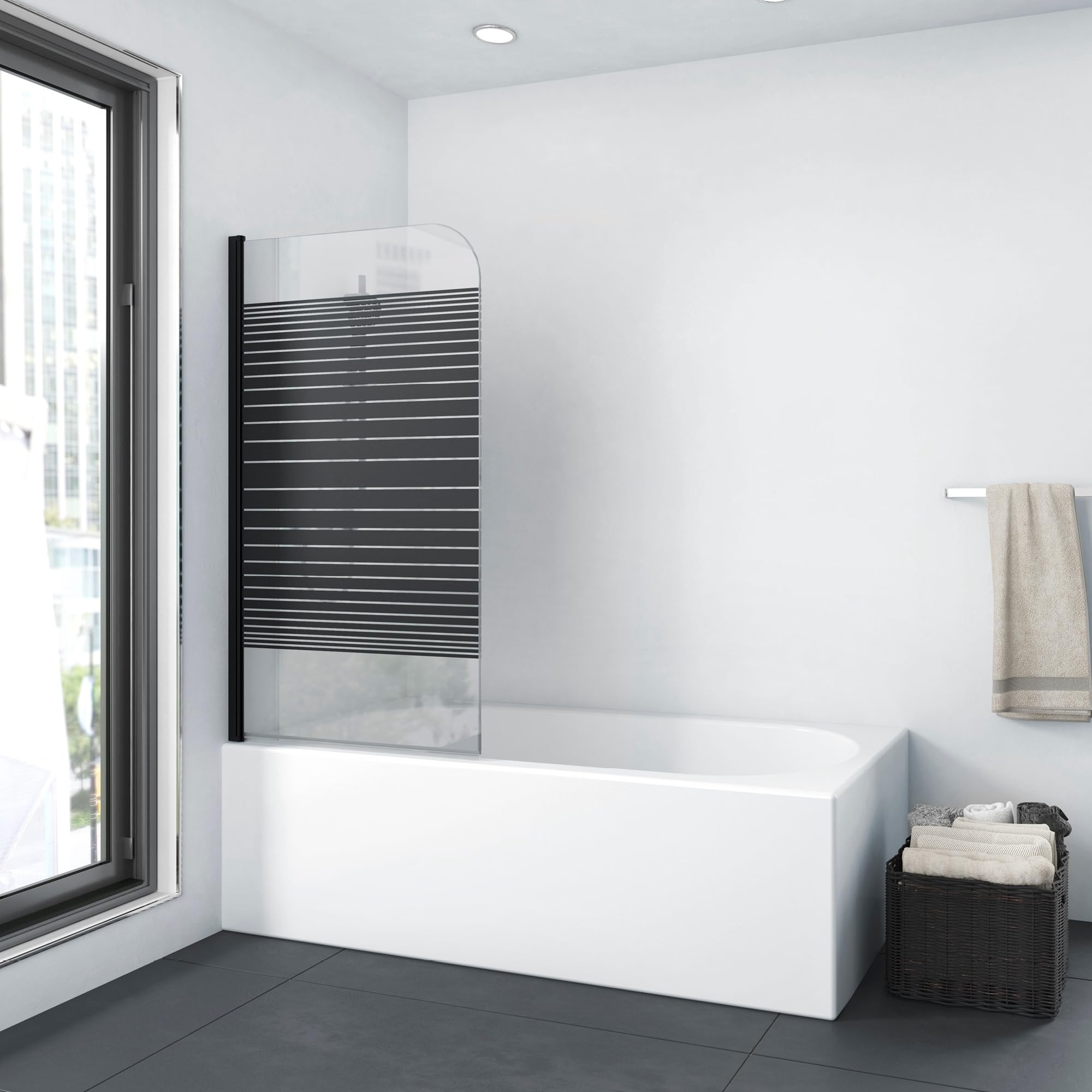 MARWELL BWF150 Black Lines - Parete per vasca da bagno, colore: nero opaco