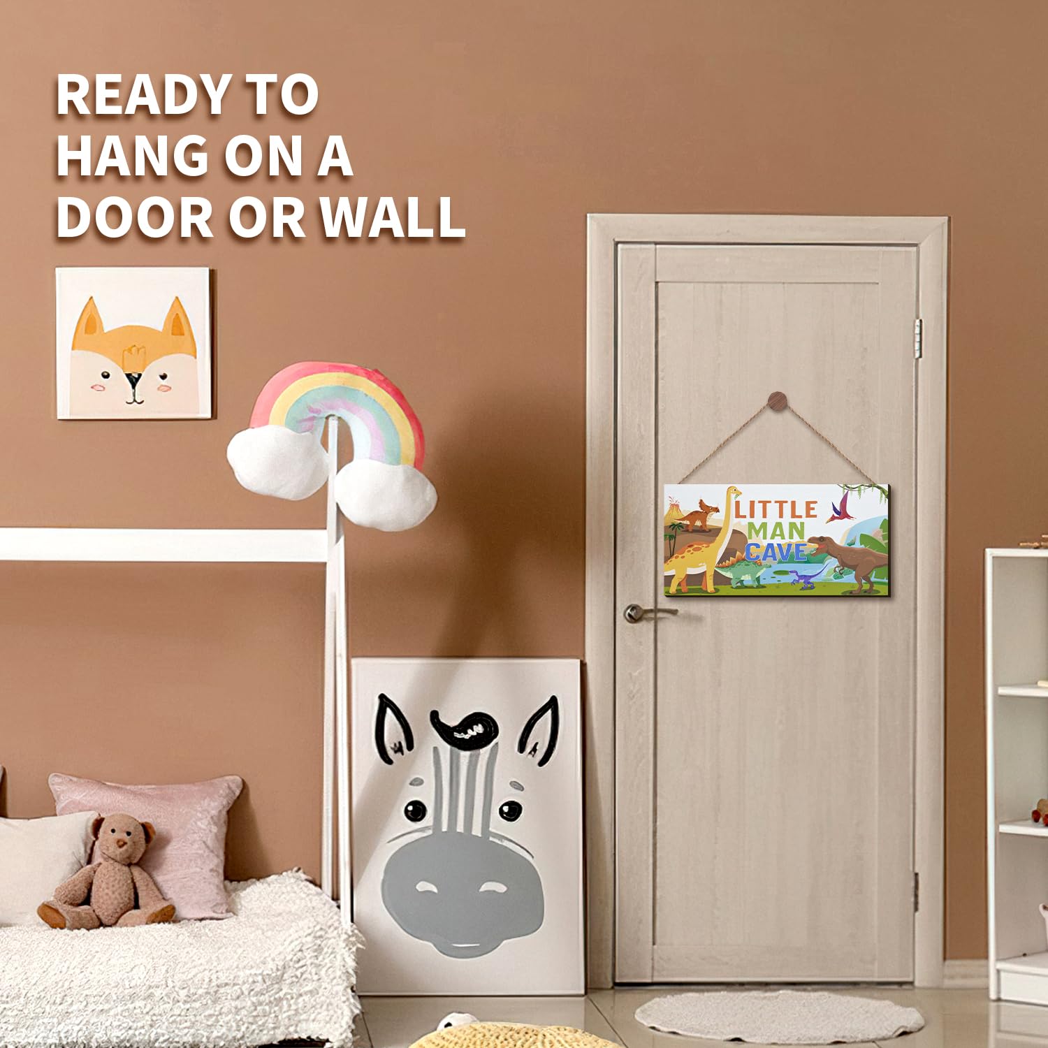 HnJOY Dinosaur Wood Wall Sign - Little Man Cave Decor For Boys Room | Nursery & Bedroom Dino Theme Plaque - View #12