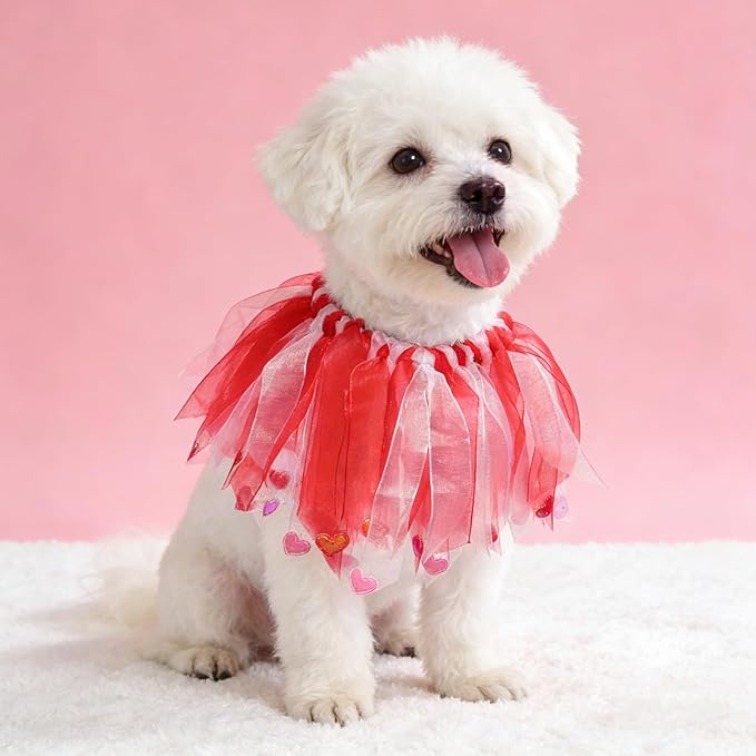 Collar para Perros San Valentín Tule Rojo Blanco Ajustable con Corazones miniatura 2