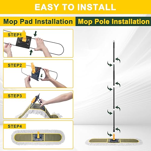 Miniatura 5 de Trapeadores de polvo comerciales de 24 pulgadas para limpieza de suelos con 2 almohadillas de repuesto para trapeador, fregona de polvo grande