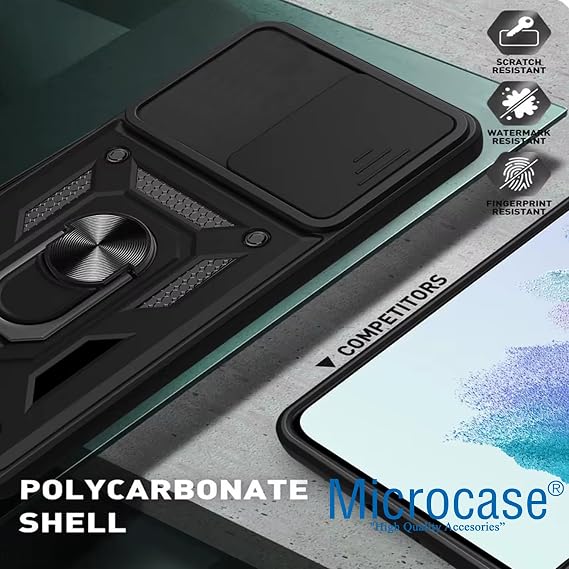 Microcase Google Pixel 10A ile uyumlu QUBEC Serisi Kamera Kapaklı Yüzük Standlı Kılıf-AL5117