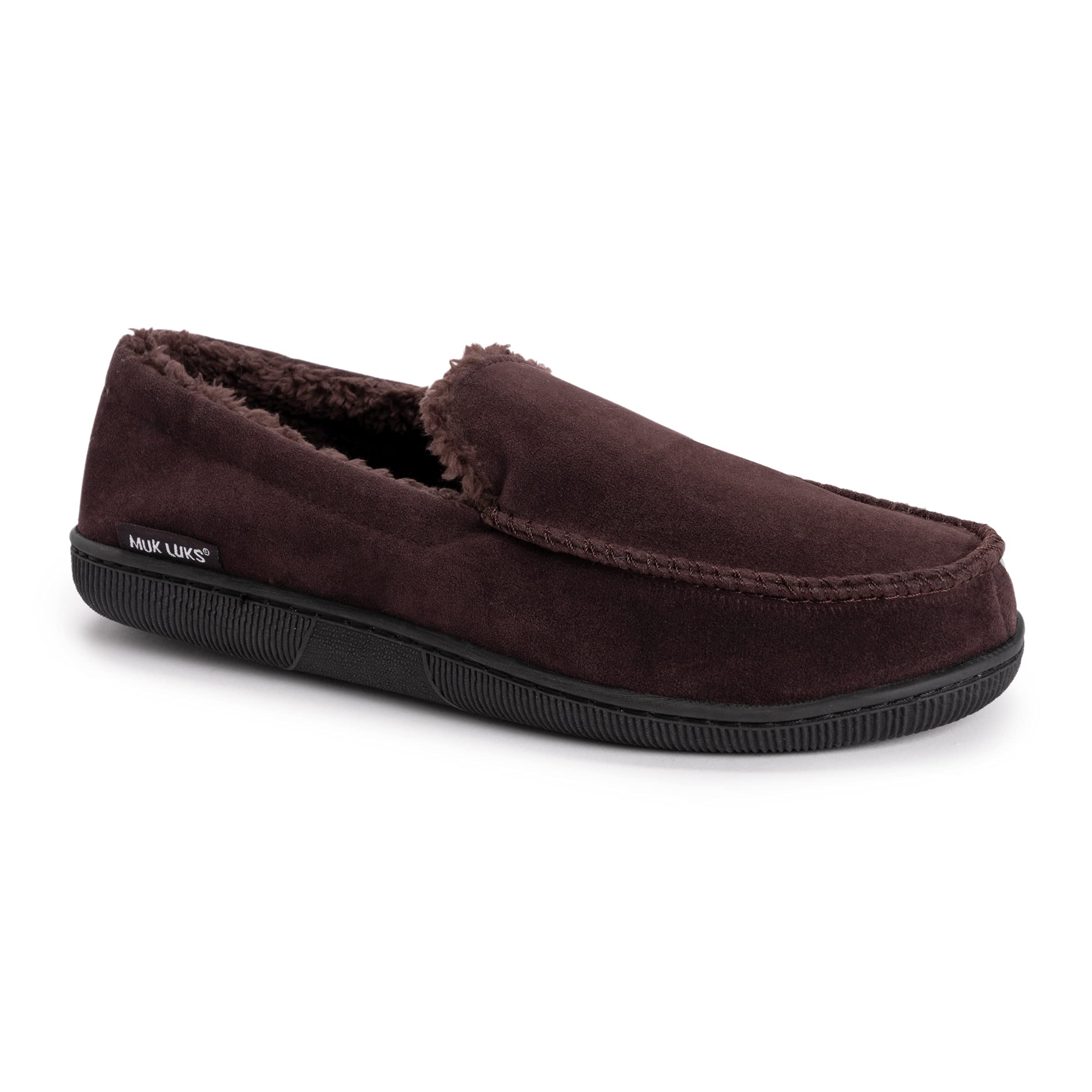 MUK LUKS Men's Faux Suede Moccasin Slipper, Brown, Medium UK