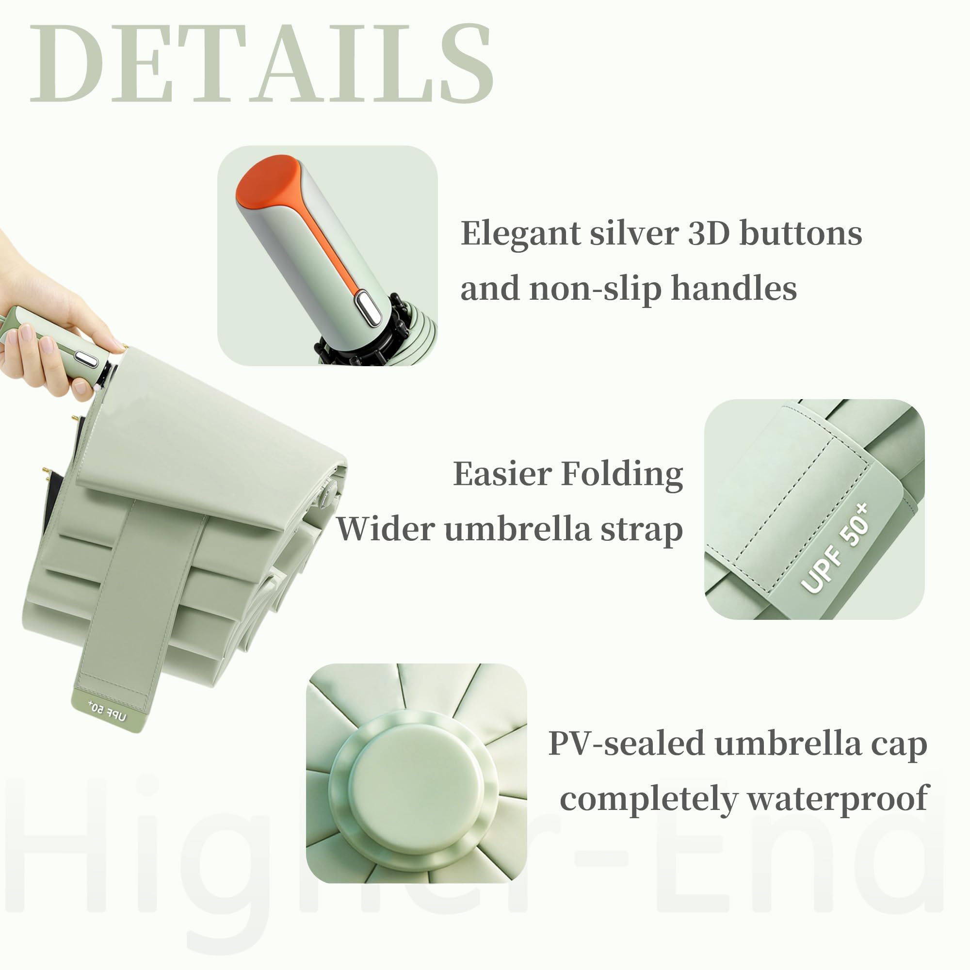 erised's bifrost Automatico Ombrello Pieghevole/Rivestimento Teflon/UPF 50/Sole Pioggia/10 Stecche Rinforzate/Pieghevole Compatto/Portatile/Da Viaggio/Uomo Donna