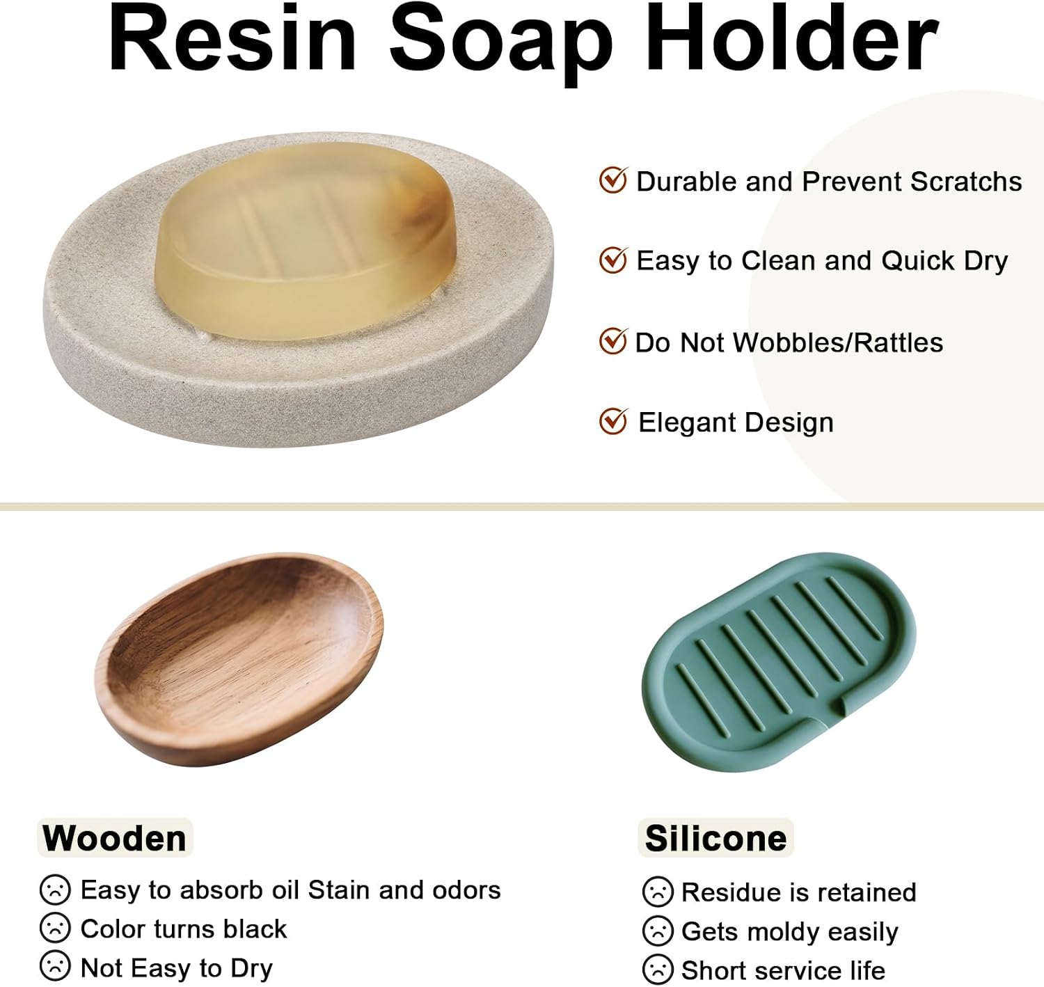 Soap Dish Bathroom Resin Soap Holder Soap Tray for Shower Sponge Holder for Kitchen Sink 2 Pack(Beige) image 2