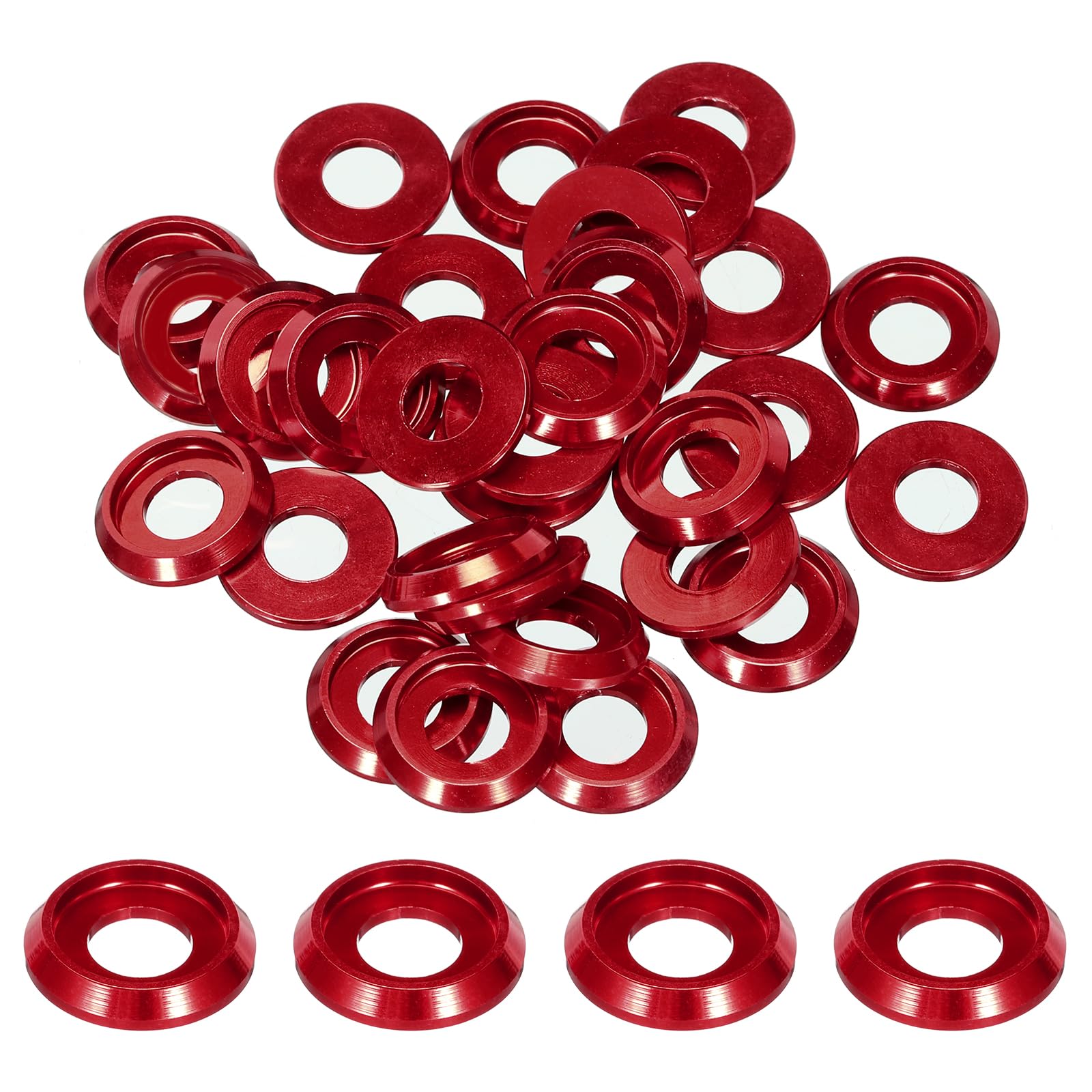sourcing map M6 Cone Cup Countersunk Washers,Hole Dia 6mm/0.24" Aluminum Gaskets Cup Head Washer Gasket for Screw RC/FPV/PC/Drone/Mechanical Accessories Model Parts,Pack of 30(Red) โ image 1