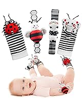 Vista 1 de Infinno Juego de calcetines y pulseras de sonajero para bebés de alto contraste, regalo ideal para recién nacidos de 0 a 12 meses, juguetes