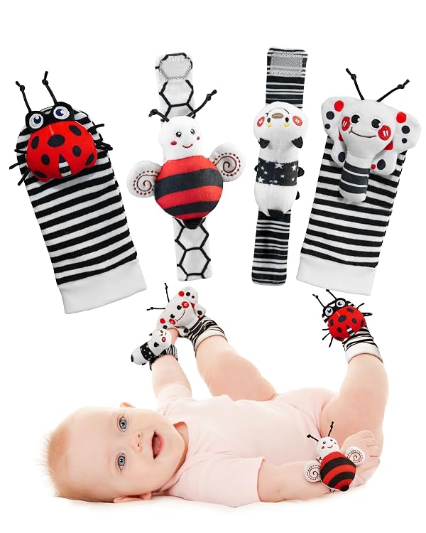Infinno High Contrast Baby Toys Infant Rattle Socks and Wristband Set, Ideal Baby Sensery Toy Gifts for Newborn 0-12 Months, Perpect Black and White Toys for Boys and Girls As Baby Shower Gifts by Infinno - Used condition - US$8.98