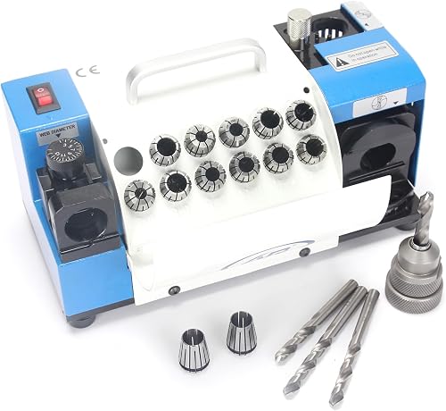 Drill Bits Sharpener, MR-13A Drill bit Grinding Machine 3-15mm, 95° to 135° Point Angle Adjustable Drill Bit Re-Sharpener, Portable Bits Sharpening Machine with 13 Collets (MR-13A(Range:3-15MM))