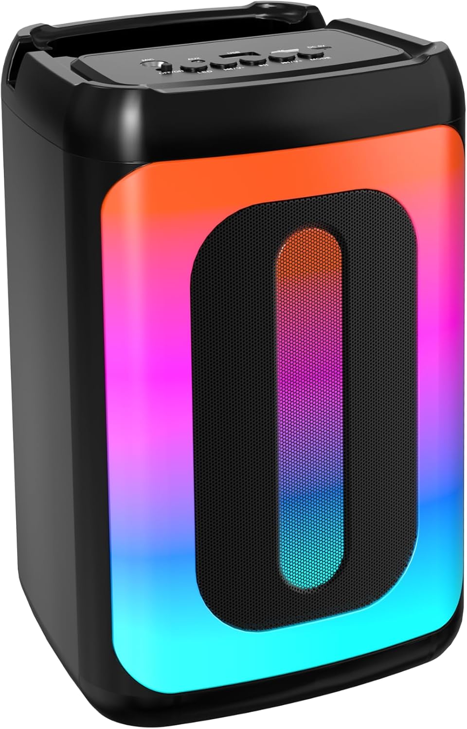 RCA STAGE-102 Portable 4" RGB LED Bluetooth Speaker with Stereo Sound, USB/TF/AUX/MIC Inputs, Rechargeable Battery & Wired Mic