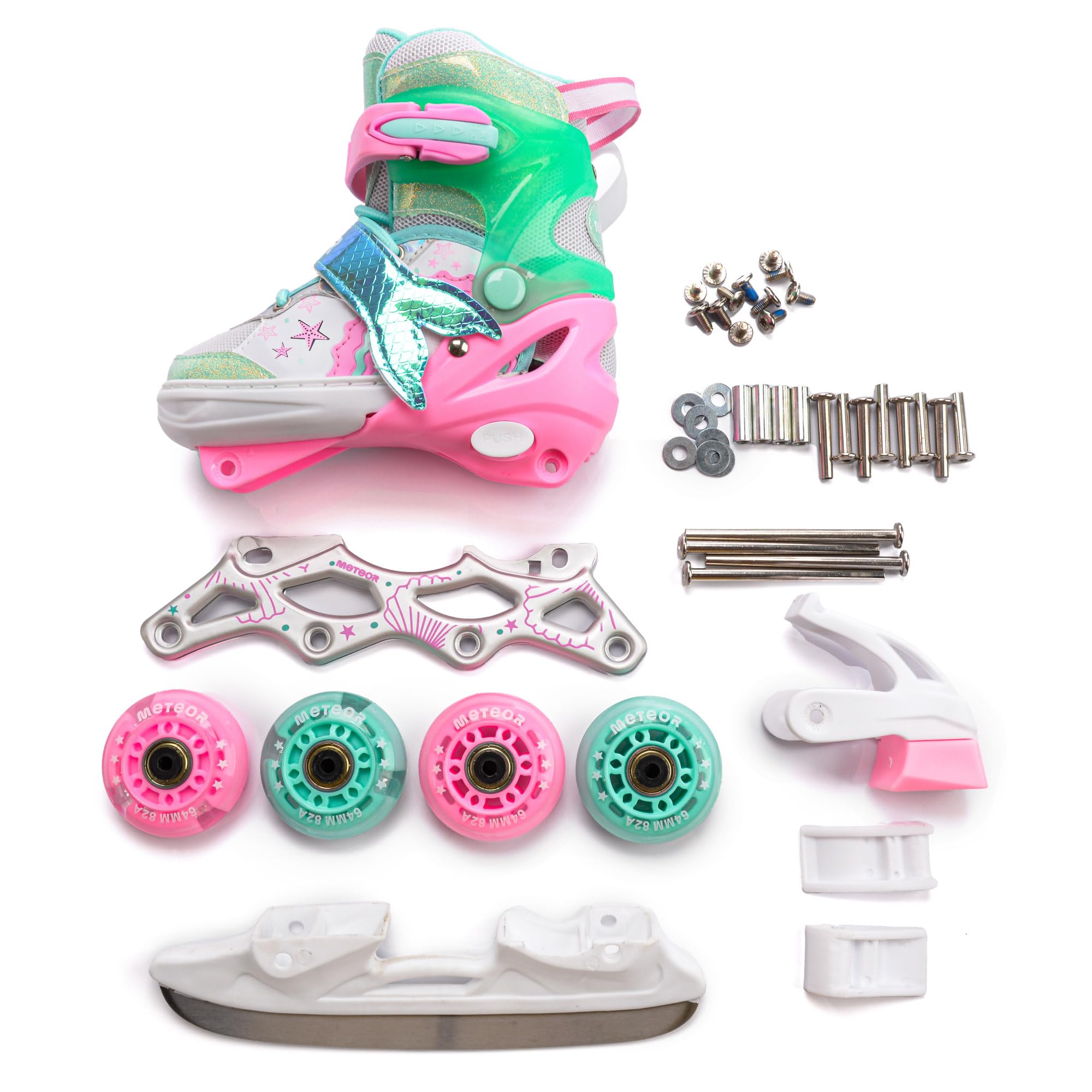 meteor Adjustable Shoe 4-in-1 Kids Skates, Beginner Quad, Inline & Ice Skating Set, Children’s Roller Boots, ABEC 7 - Image 6
