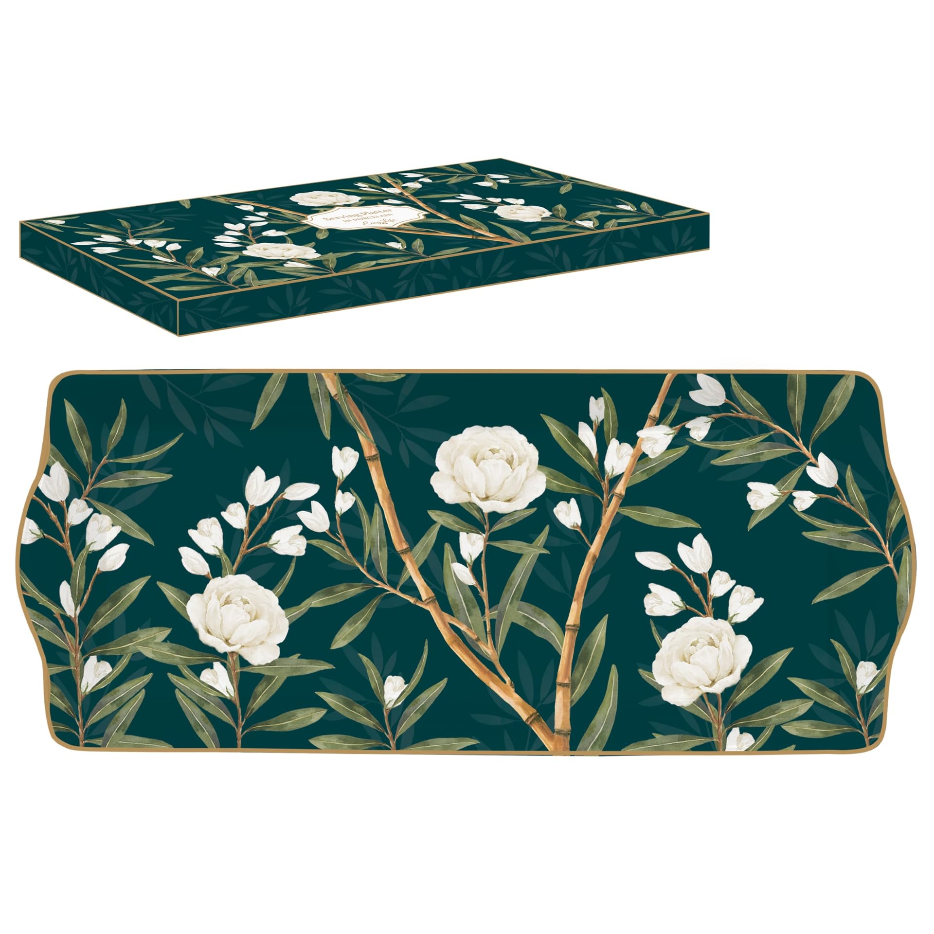 COFFRET PLAT A CAKE 35X15CM EN PORCELAINE ROYAL PEONIES