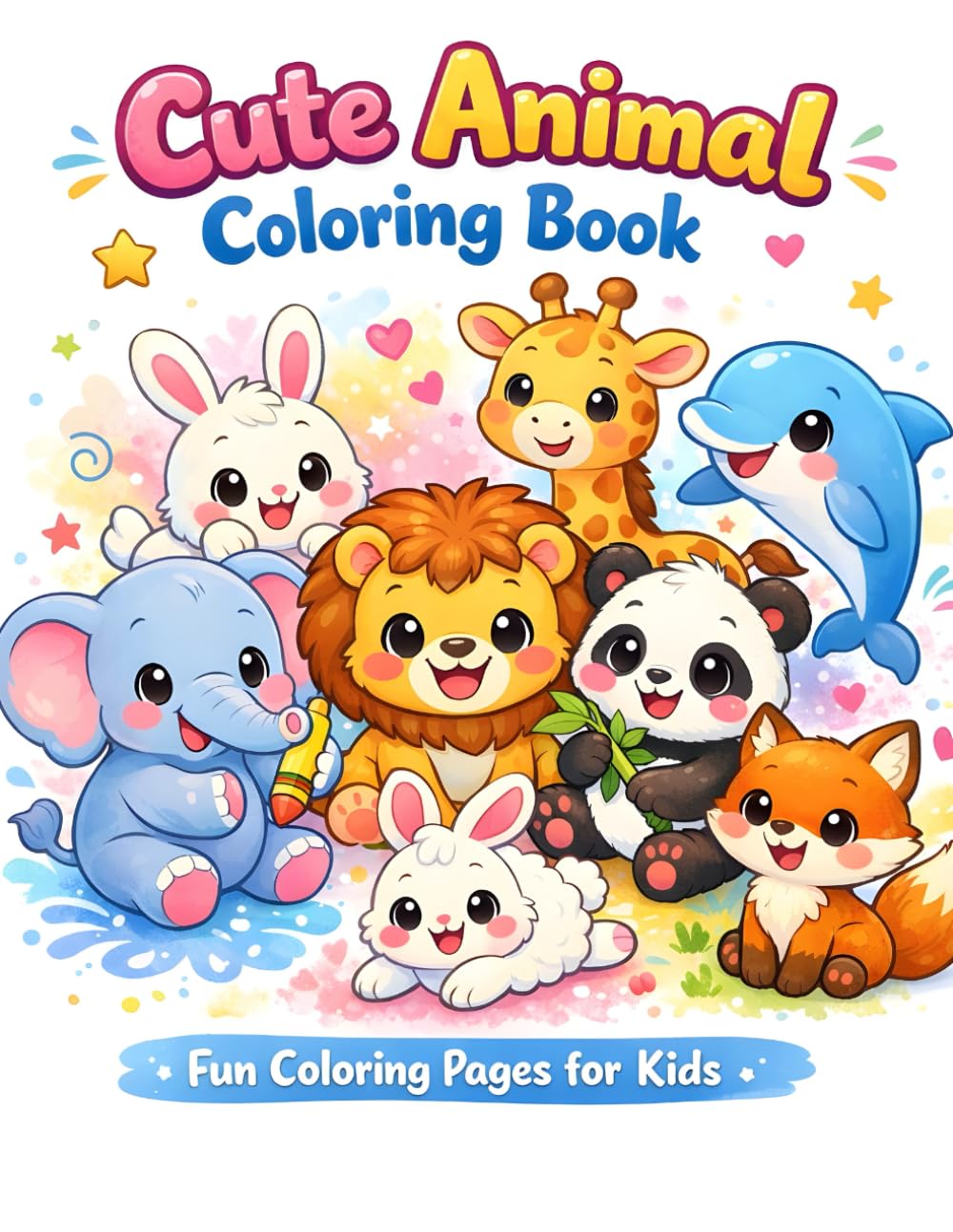 Cute Animals Coloring Book for Kids: 24 Adorable Animal Illustrations with Colored Examples and Black-and-White Outlines