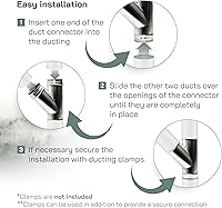 Vista 4 de Vent Systems 4'' Inch 45 Degree Duct Connector 3 Way Hose Adapter/Splitter for Hose T-Shape Round Pipe Connector- Extractor Fan - Duct Hose Dryer